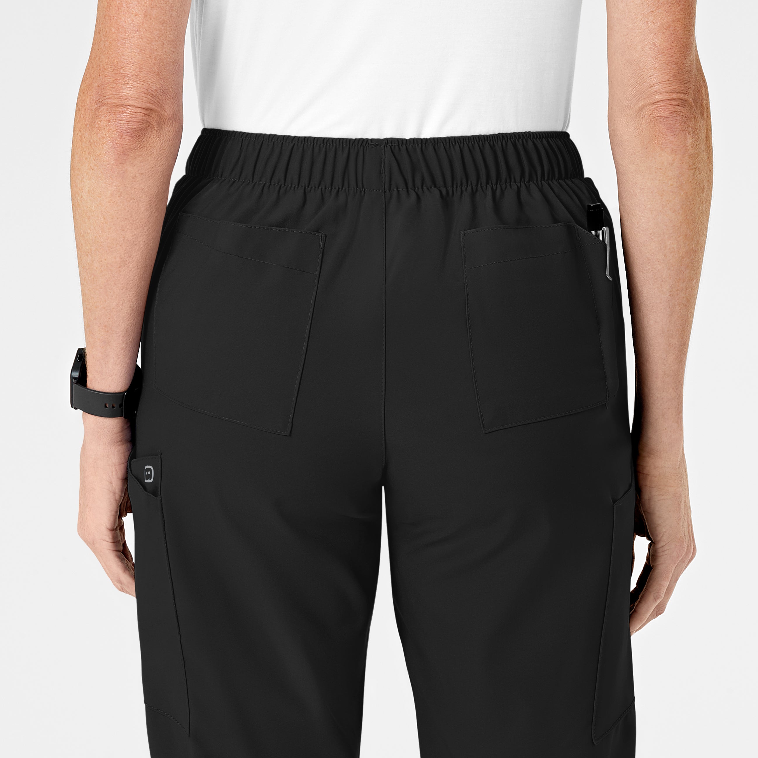 W123 5155 Flat Front Cargo Scrub Pants Black
