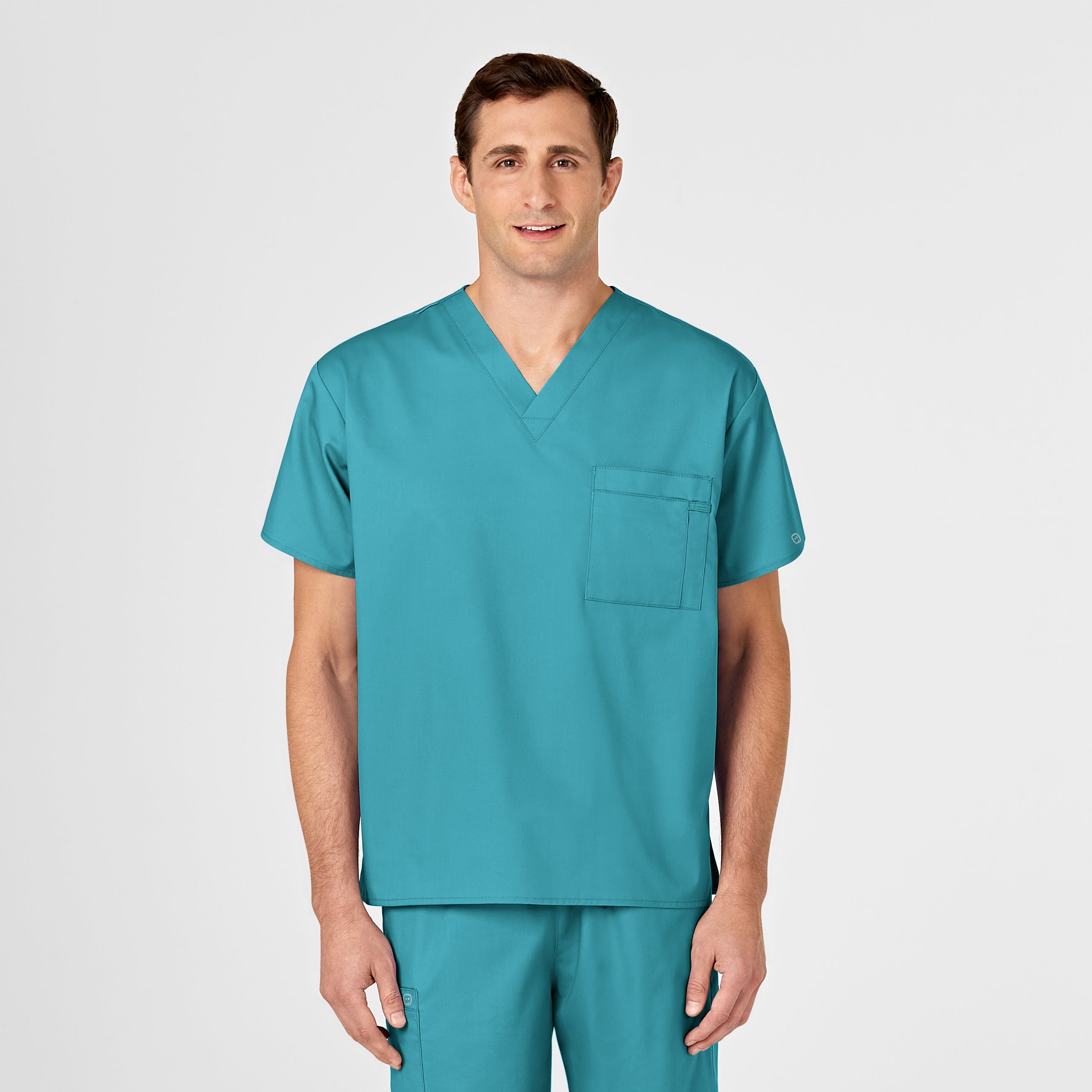 WonderWORK 100 Unisex V-Neck Scrub Top Teal Blue