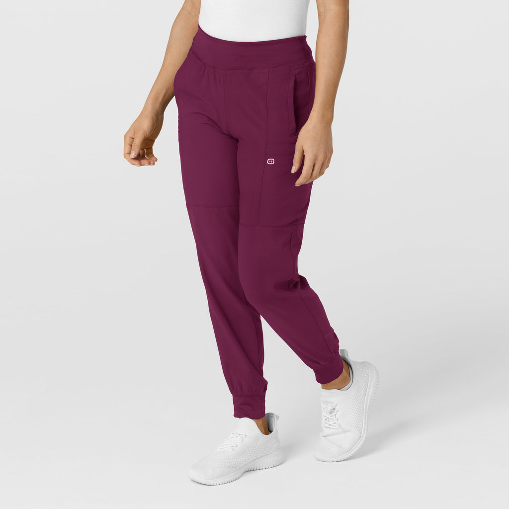 W123 5555 Comfort Waist Cargo Jogger Scrub Pants Wine