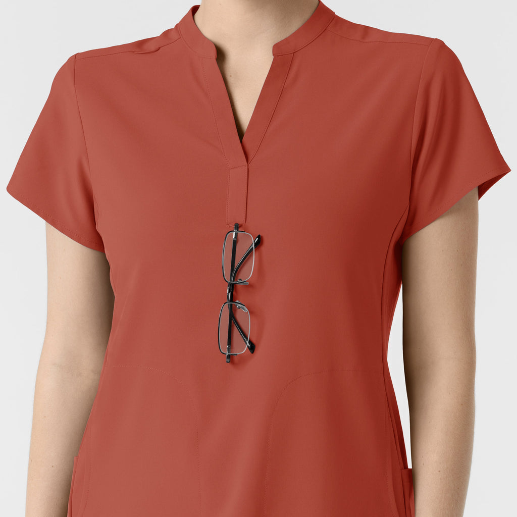 RENEW 6734 Mandarin Collar Scrub Top Mineral Red