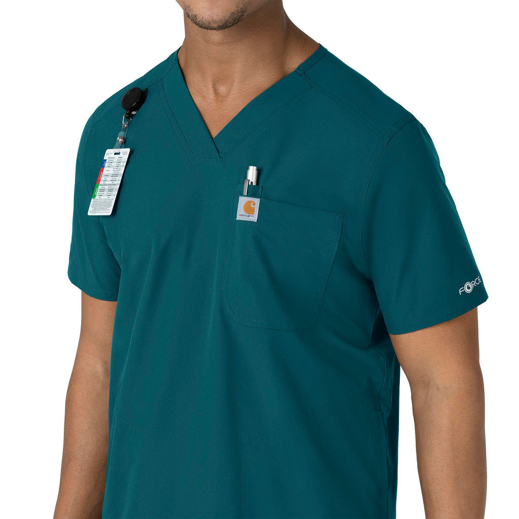 Force Essentials C16113 Men's V-Neck Shirttail Scrub Top Caribbean Blue