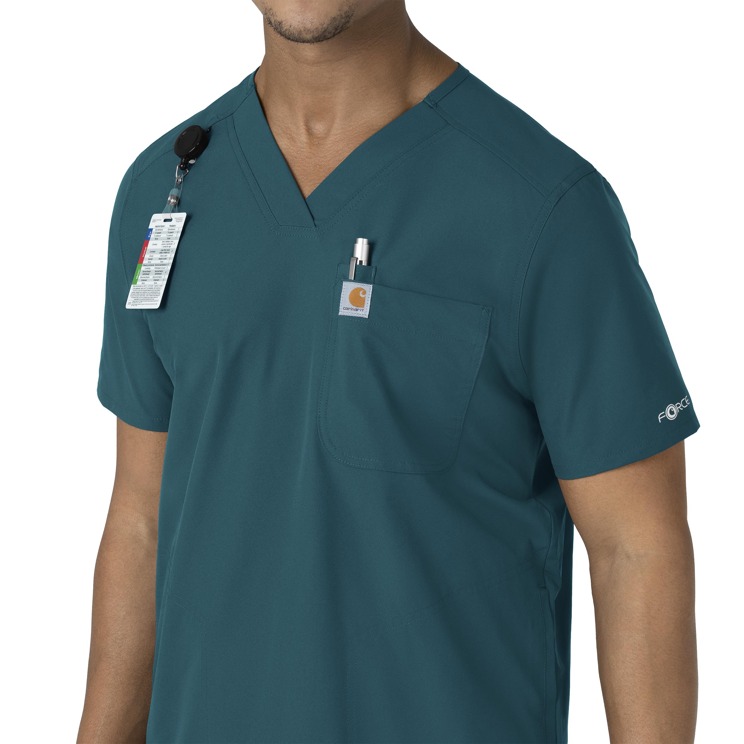 Force Essentials C16113 Men's V-Neck Shirttail Scrub Top Caribbean Blue