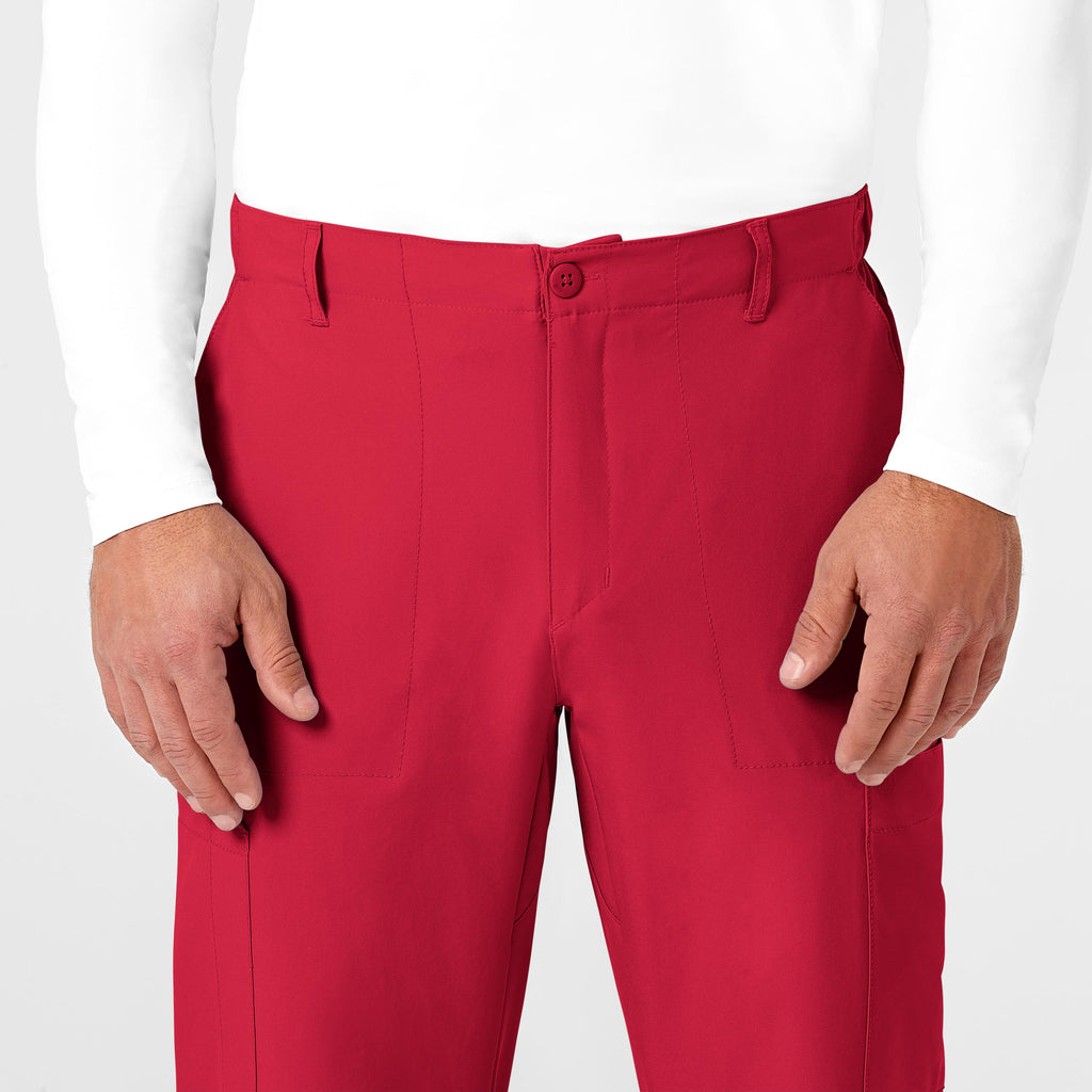 W123 5355 Men's Flat Front Cargo Scrub Pants Red