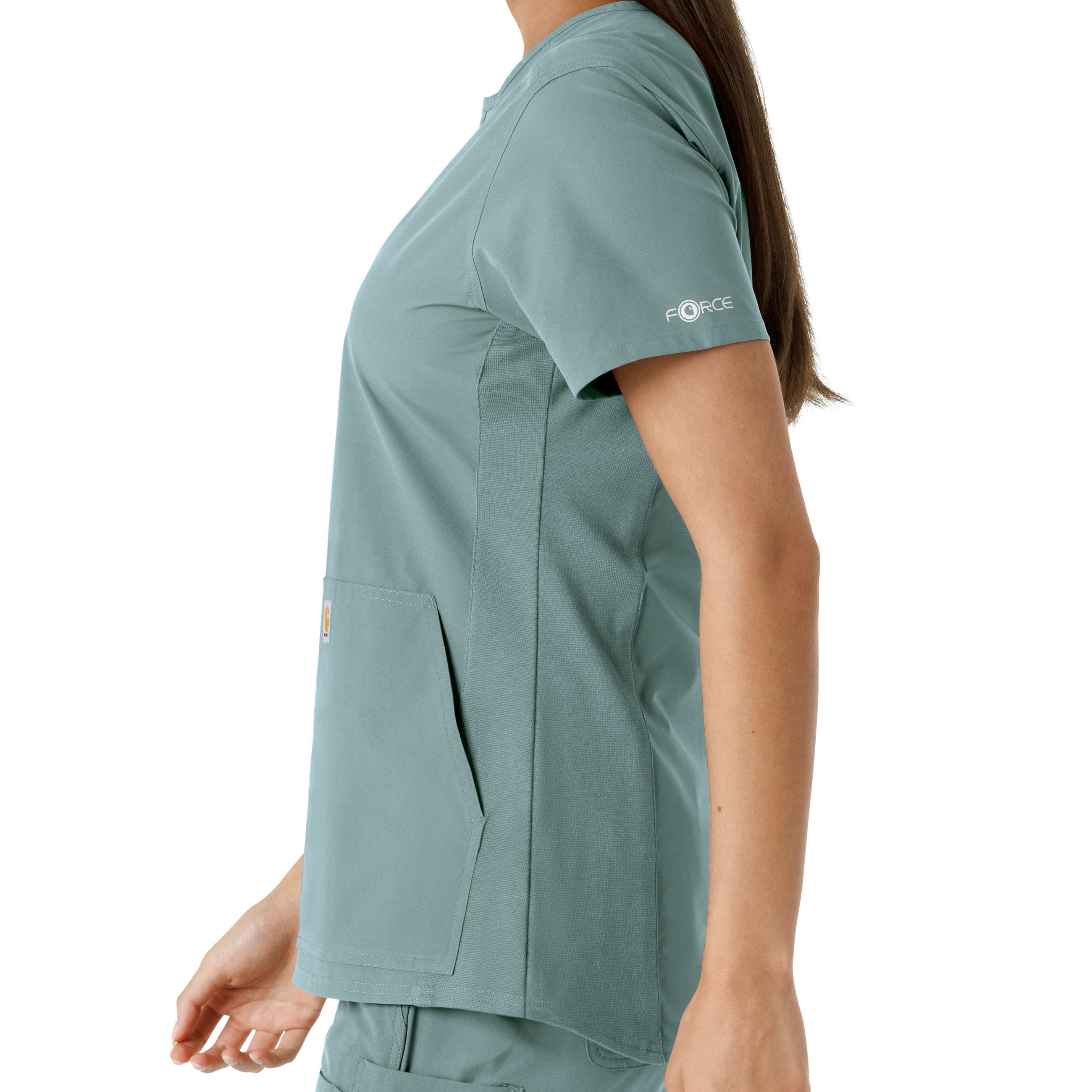Force Essentials C12413 Notch Neck Tunic Knit Panel Scrub Top Summer Blue