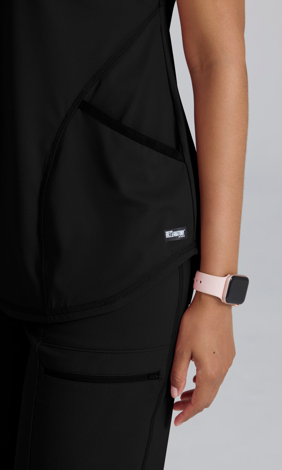 Grey's Anatomy Knits GRST249 Define Knit Scrub Top Black