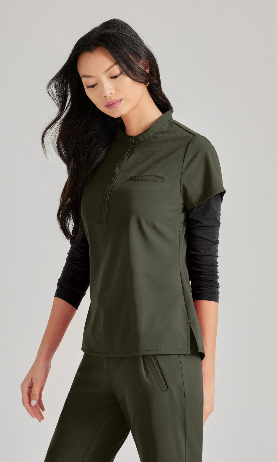 Barco Unify BUT163 Mission Scrub Top Olive