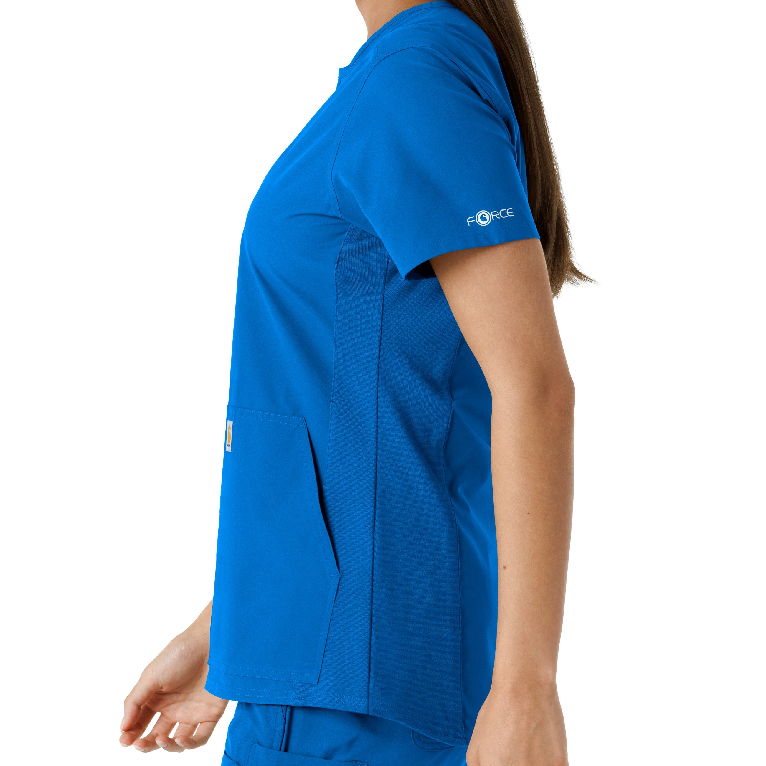 Force Essentials C12413 Notch Neck Tunic Knit Panel Scrub Top Royal