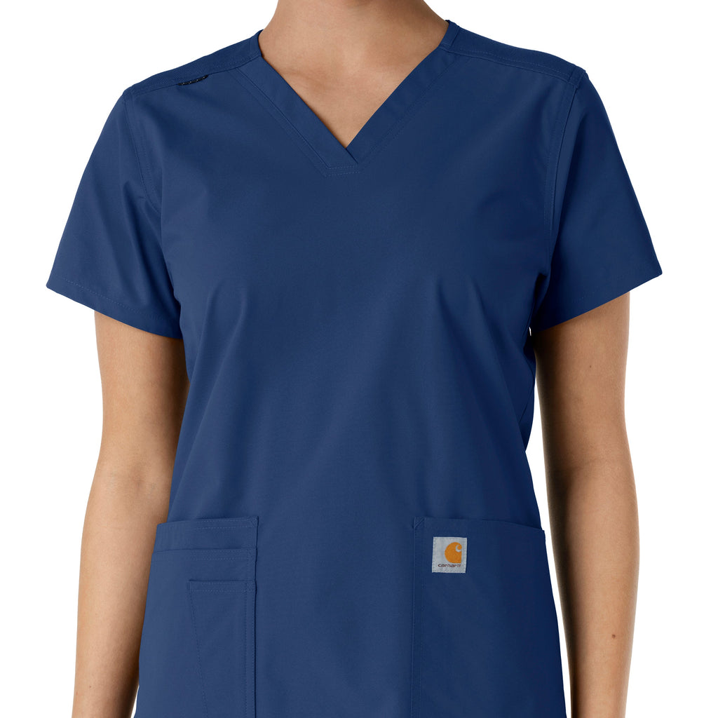 Force Essentials C12313 V-Neck Knit Panel Scrub Top Navy