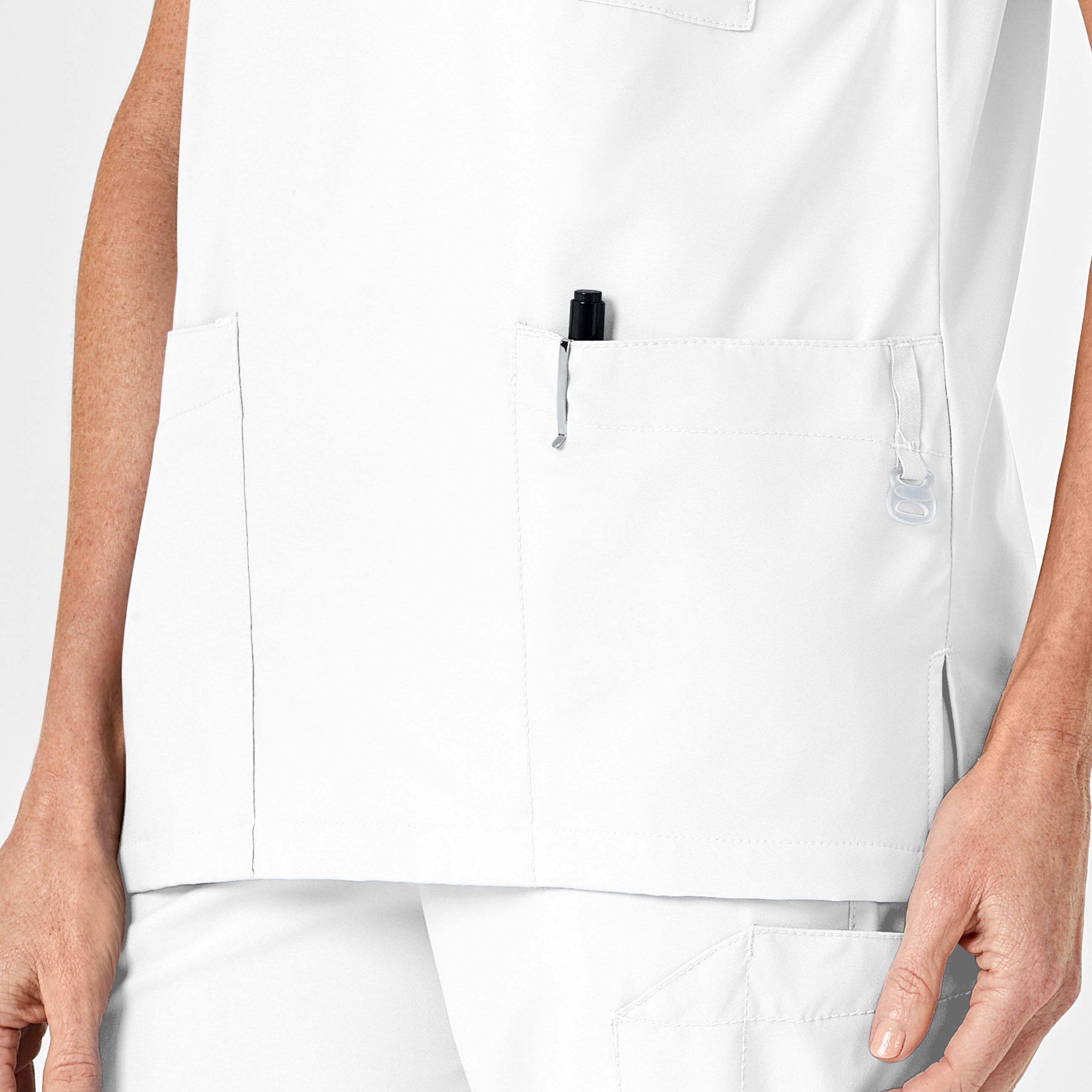 W123 6855 Unisex 4 Pocket Utility Scrub Top White