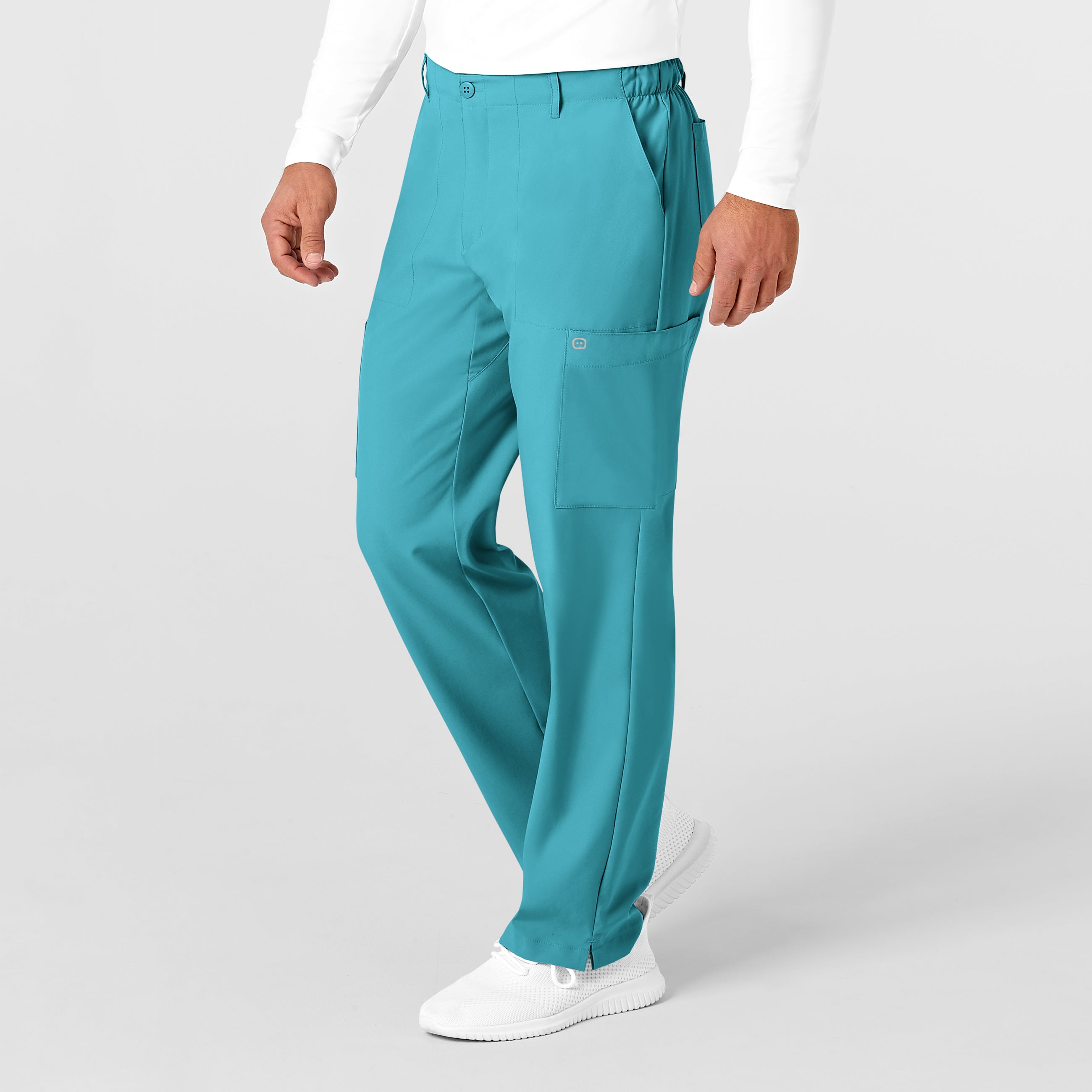 W123 5355 Men's Flat Front Cargo Scrub Pants Teal Blue