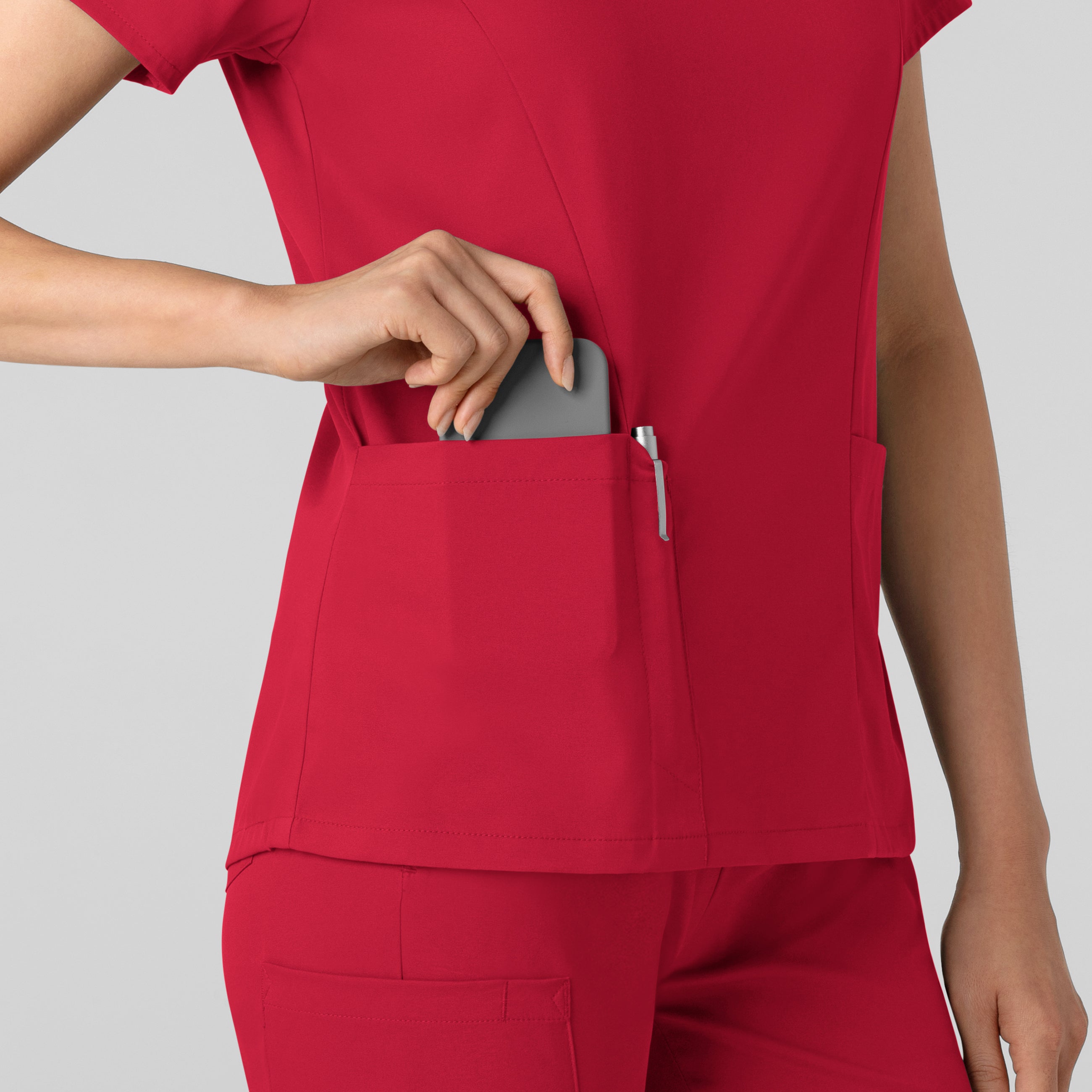 Boundless 6251 2-Pocket V-Neck Scrub Top Red