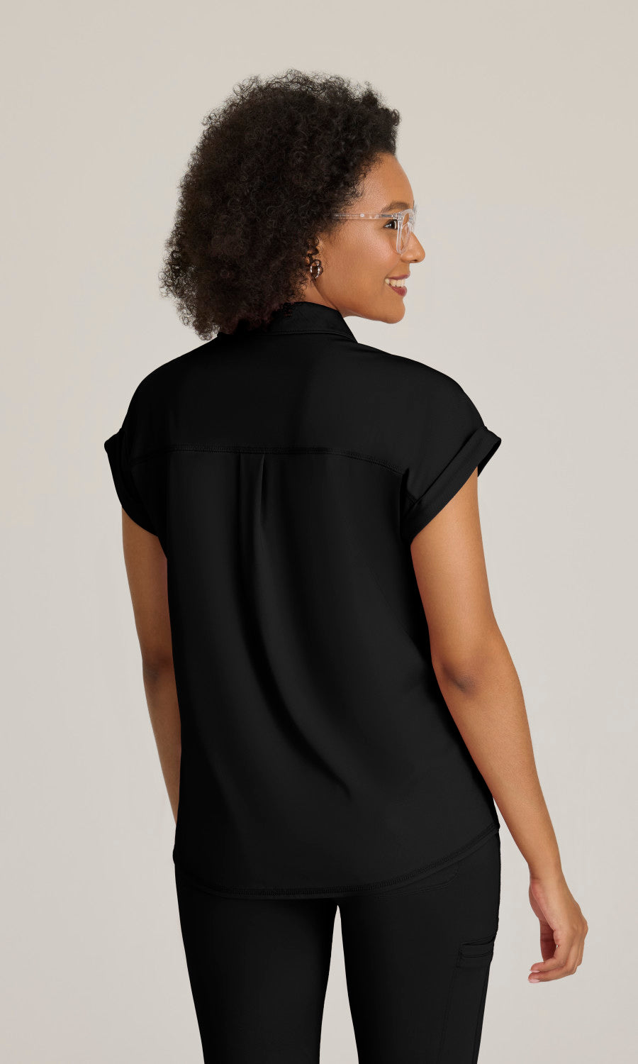 Grey's Anatomy Knits GRST254 Renew Knit Scrub Top Black