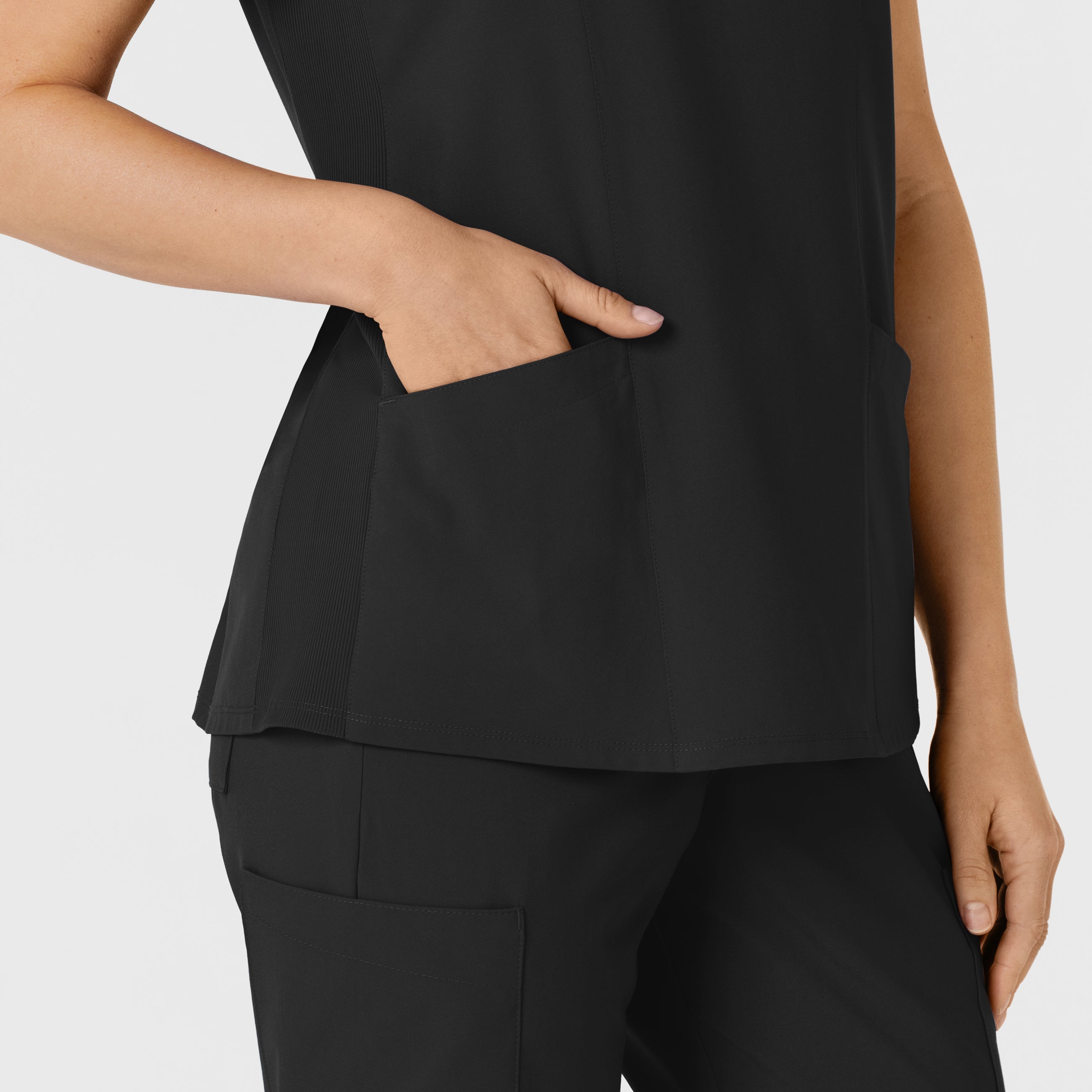 W123 6145 Flex-n-Reach Side Panel V-Neck Scrub Top Black