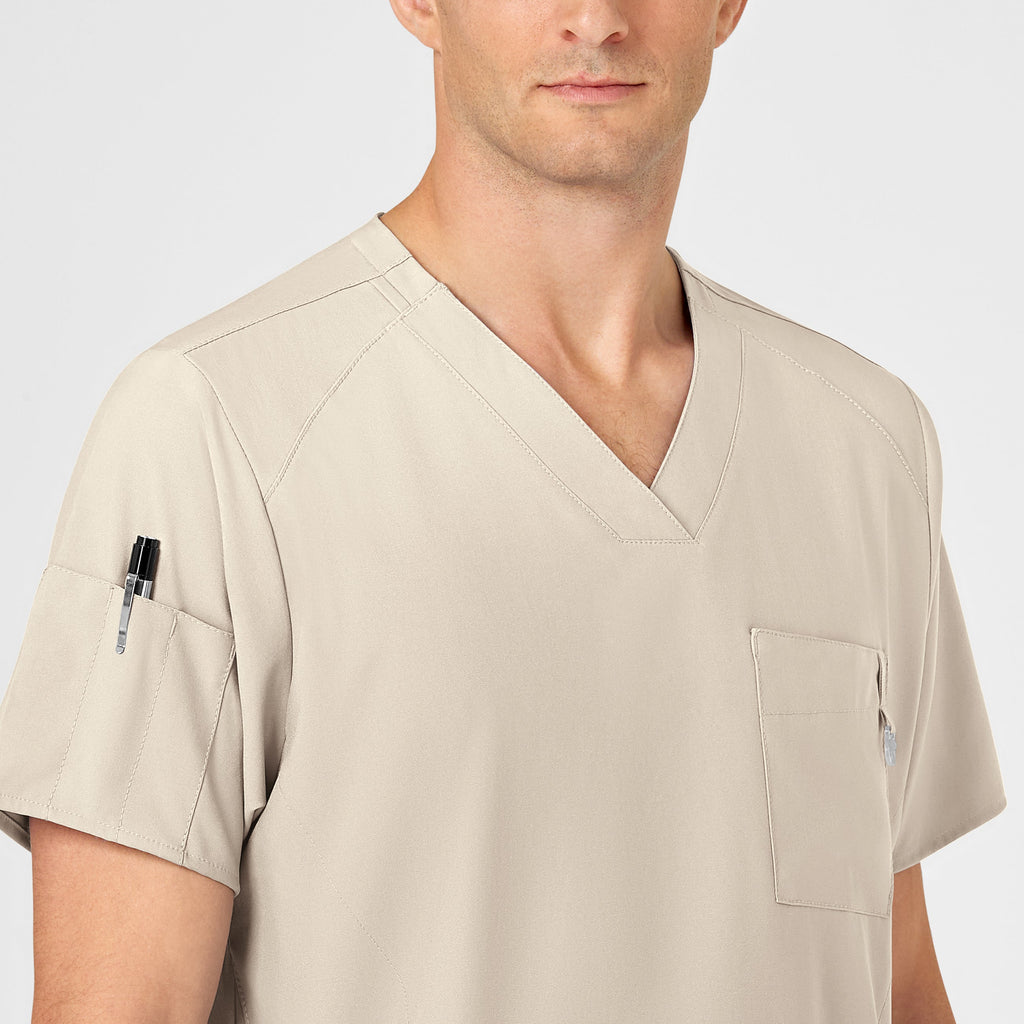 W123 6355 Men's V-Neck Scrub Top Khaki