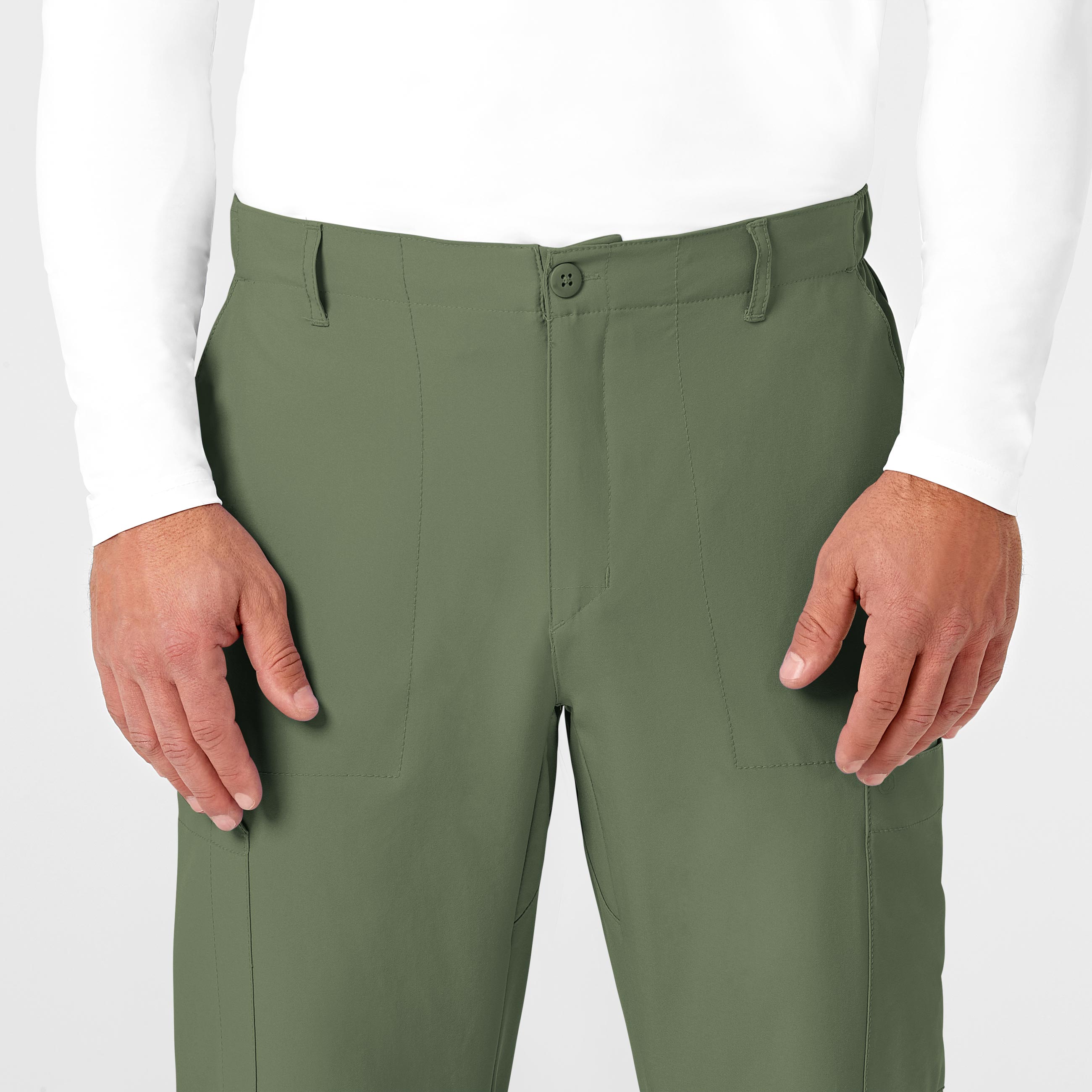 W123 5355 Men's Flat Front Cargo Scrub Pants Olive