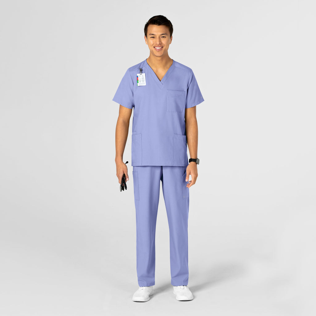 W123 6855 Unisex 4 Pocket Utility Scrub Top Ceil Blue