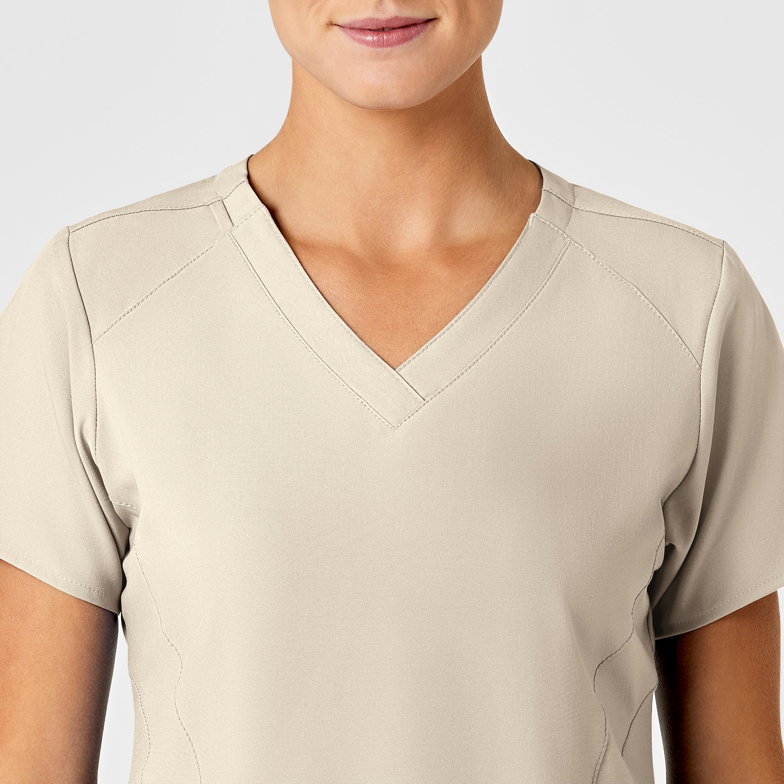 W123 6155 Stylized V-Neck Scrub Top Khaki