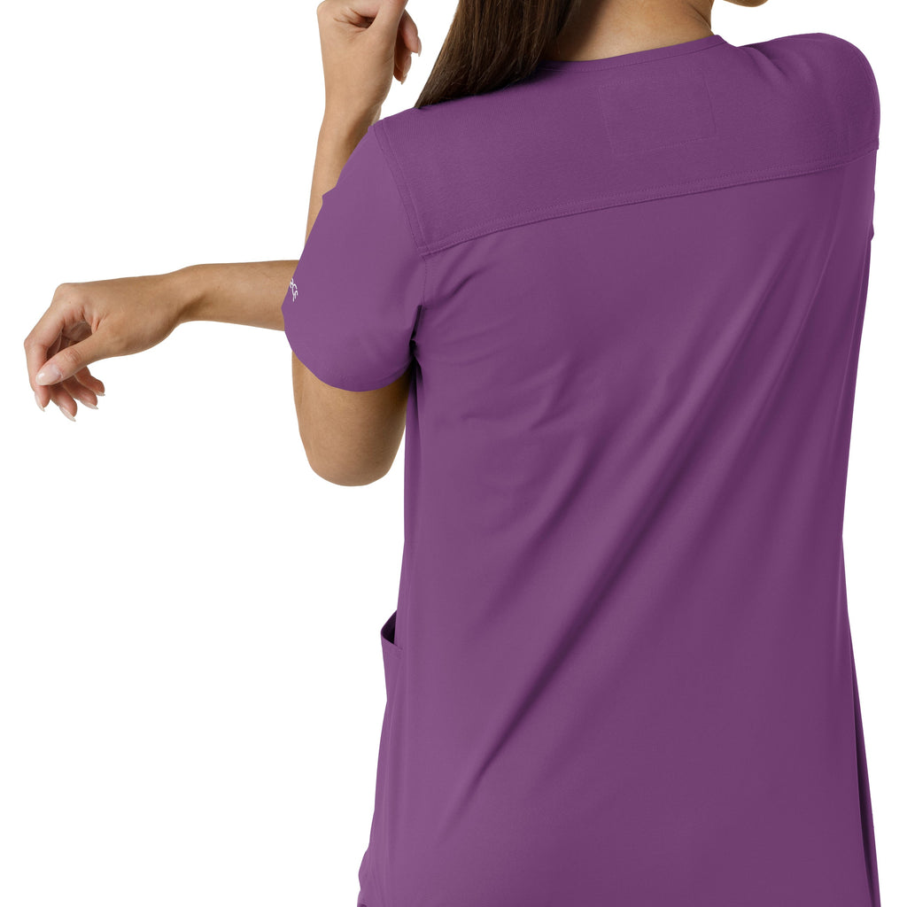 Force Essentials C12313 V-Neck Knit Panel Scrub Top Eggplant