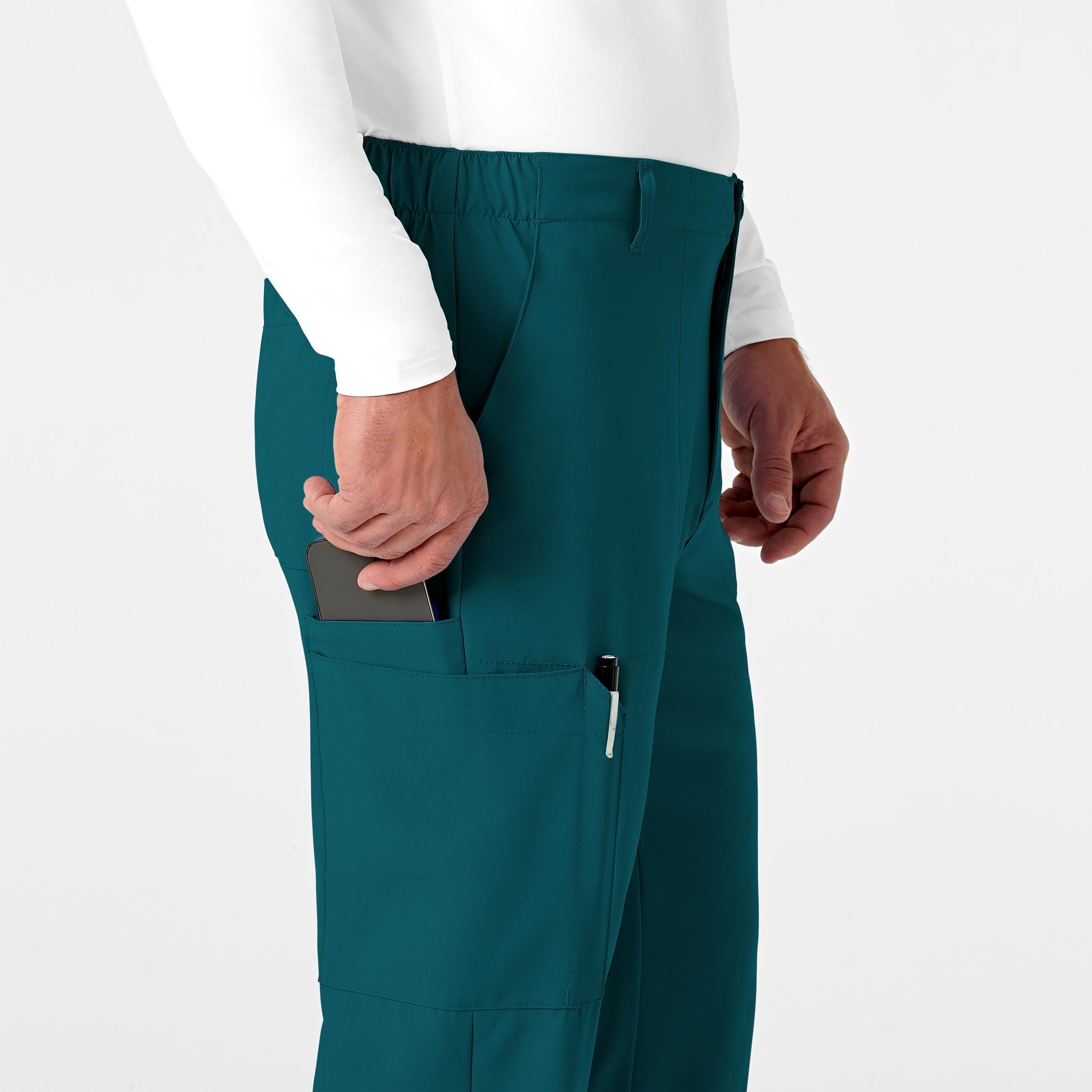 W123 5355 Men's Flat Front Cargo Scrub Pants Caribbean Blue