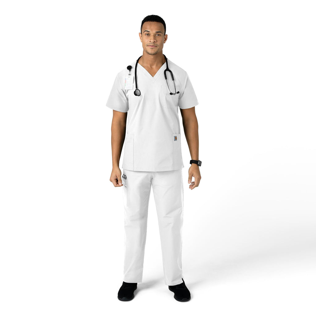 Force Essentials C55013 Unisex Elastic Waist Cargo Scrub Pants White