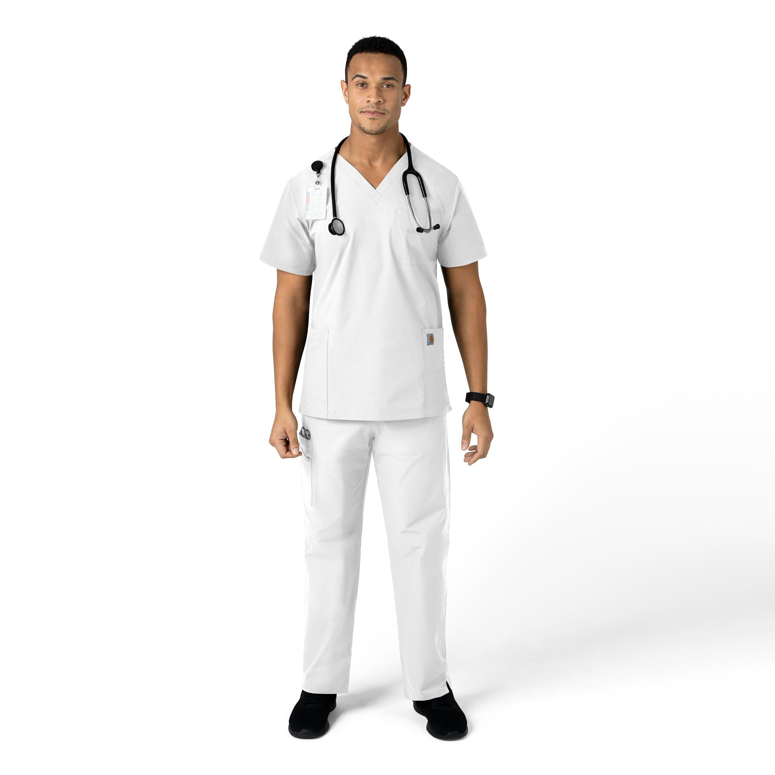 Force Essentials C55013 Unisex Elastic Waist Cargo Scrub Pants White