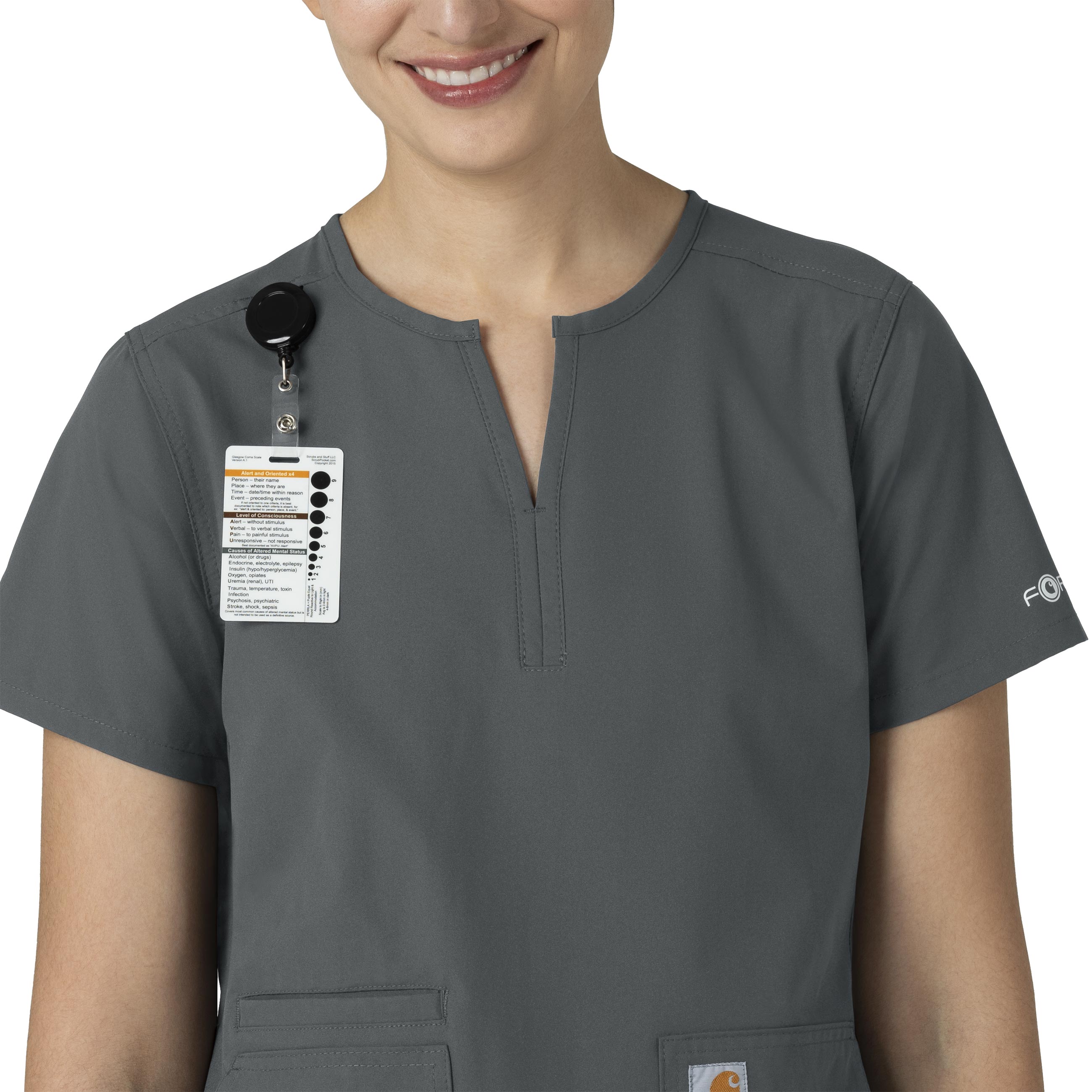 Force Essentials C12213 Notch Neck Tunic Scrub Top Pewter
