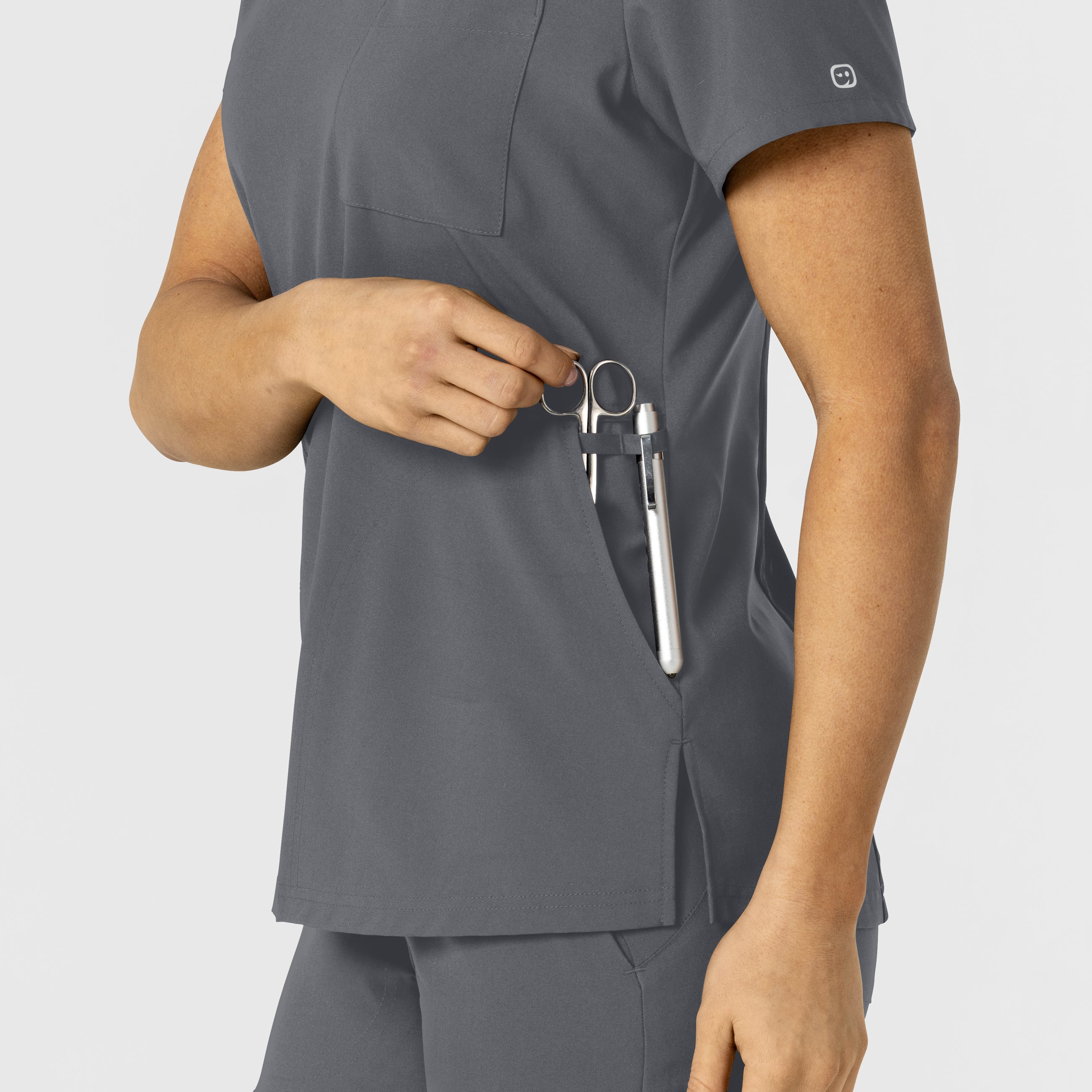 W123 6045 Flex-n-Reach V-Neck Scrub Top Pewter