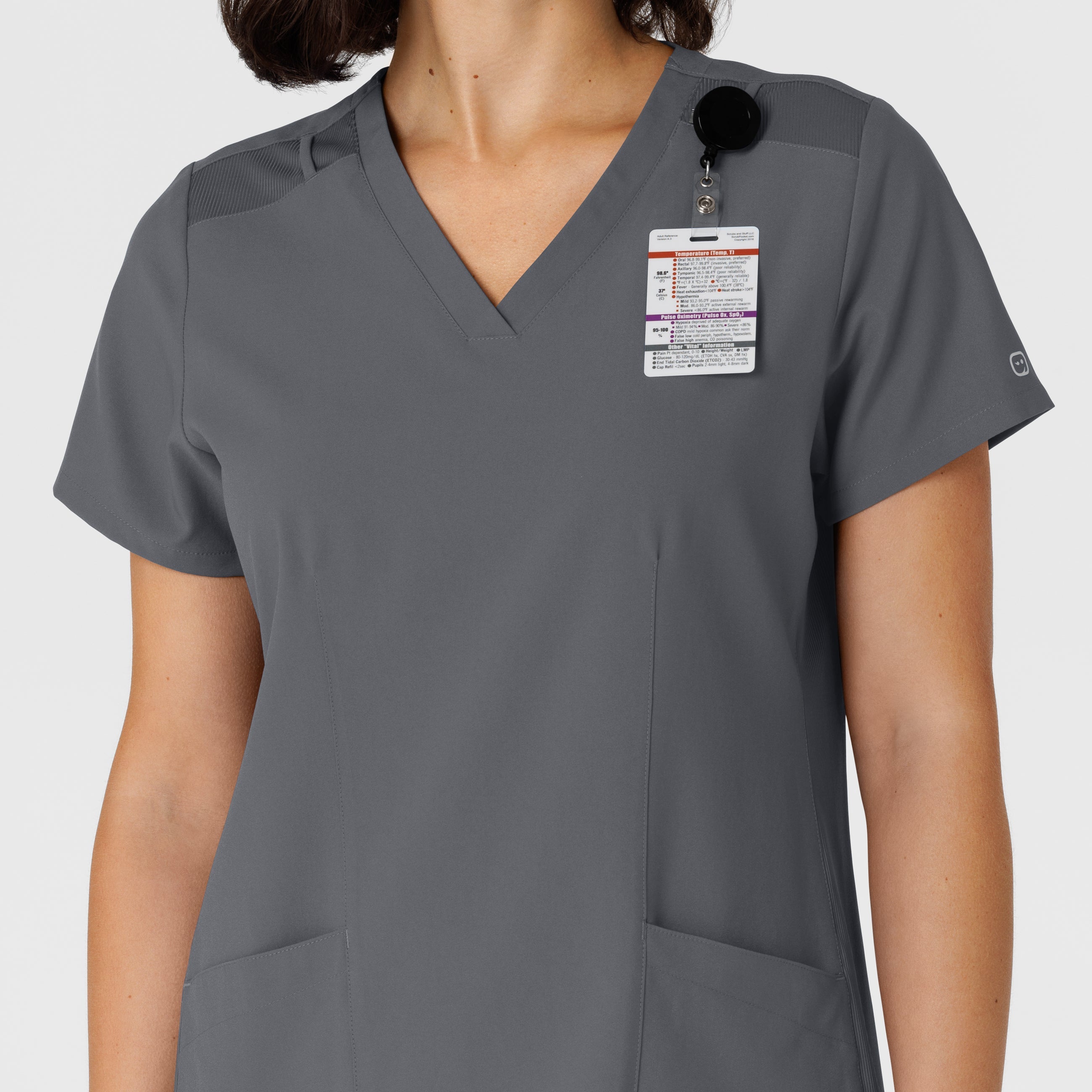 W123 6145 Flex-n-Reach Side Panel V-Neck Scrub Top Pewter