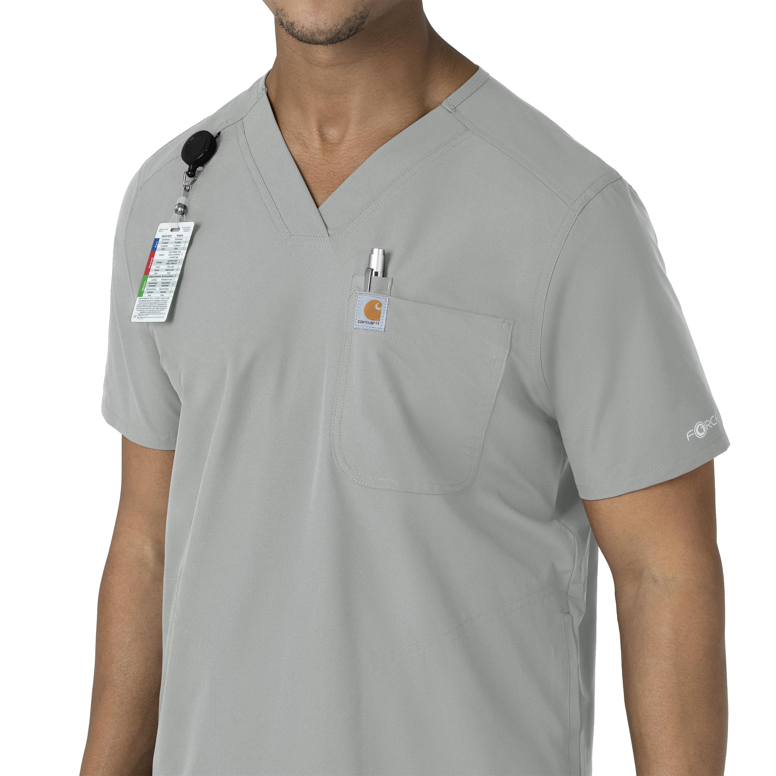 Force Essentials C16113 Men's V-Neck Shirttail Scrub Top Grey