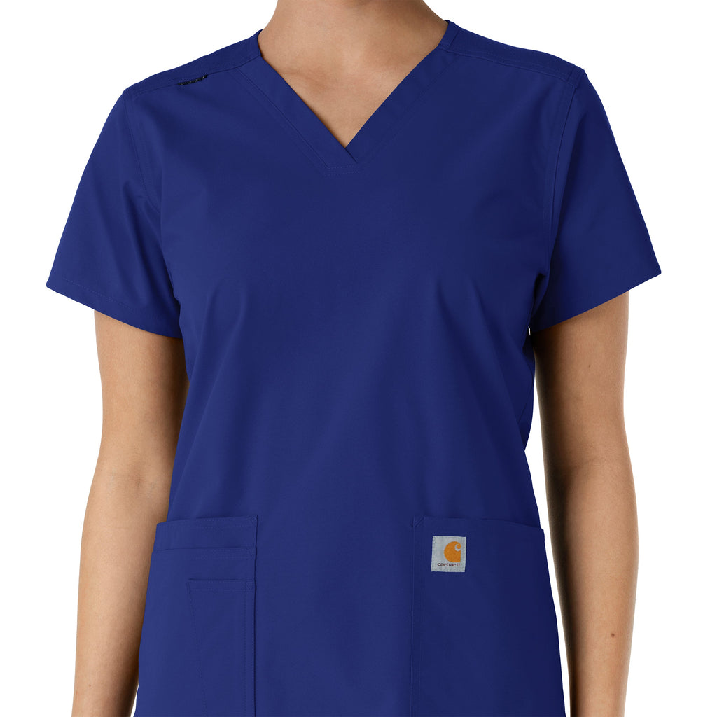 Force Essentials C12313 Women's V-Neck Knit Panel Scrub Top Galaxy Blue