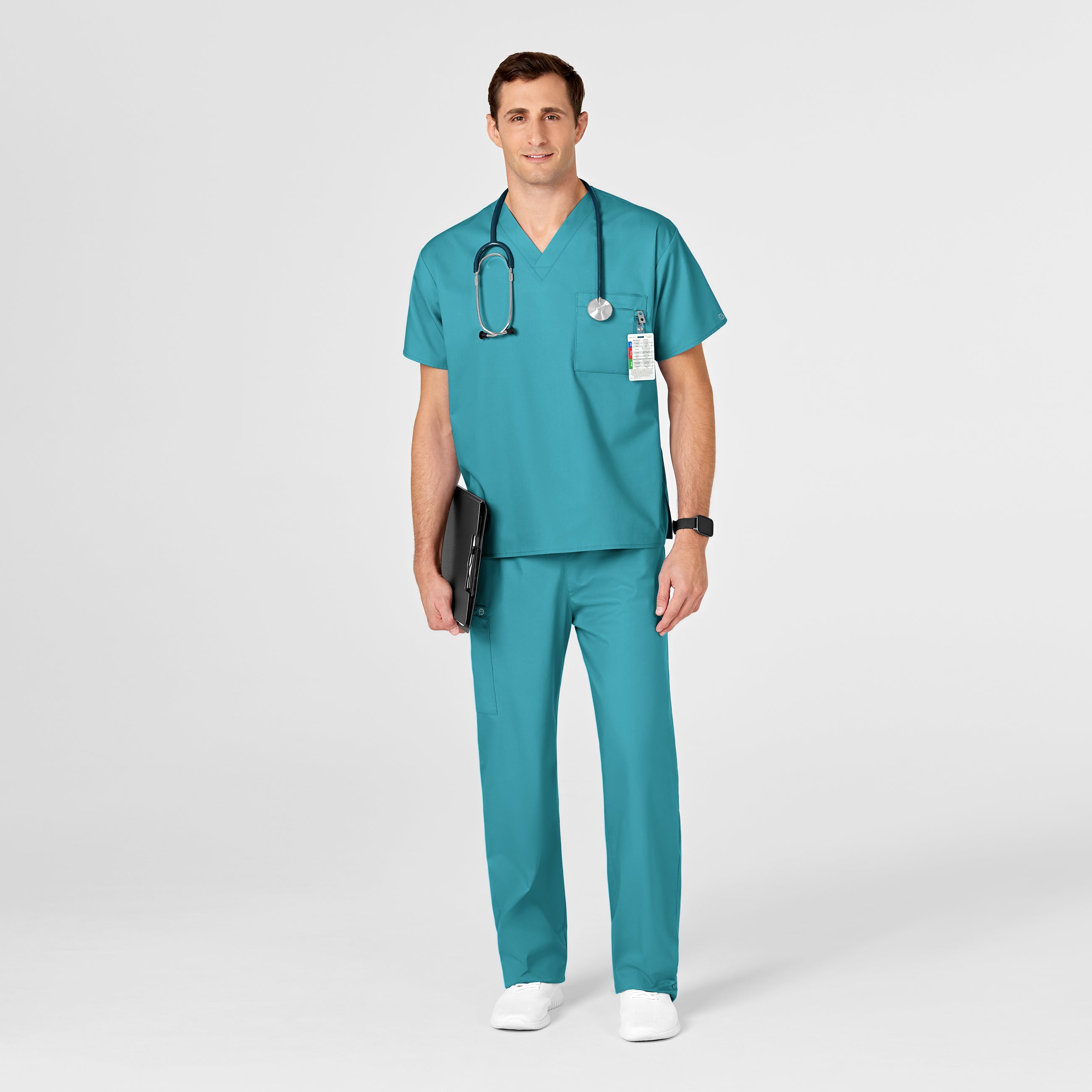 WonderWORK 100 Unisex V-Neck Scrub Top Teal Blue