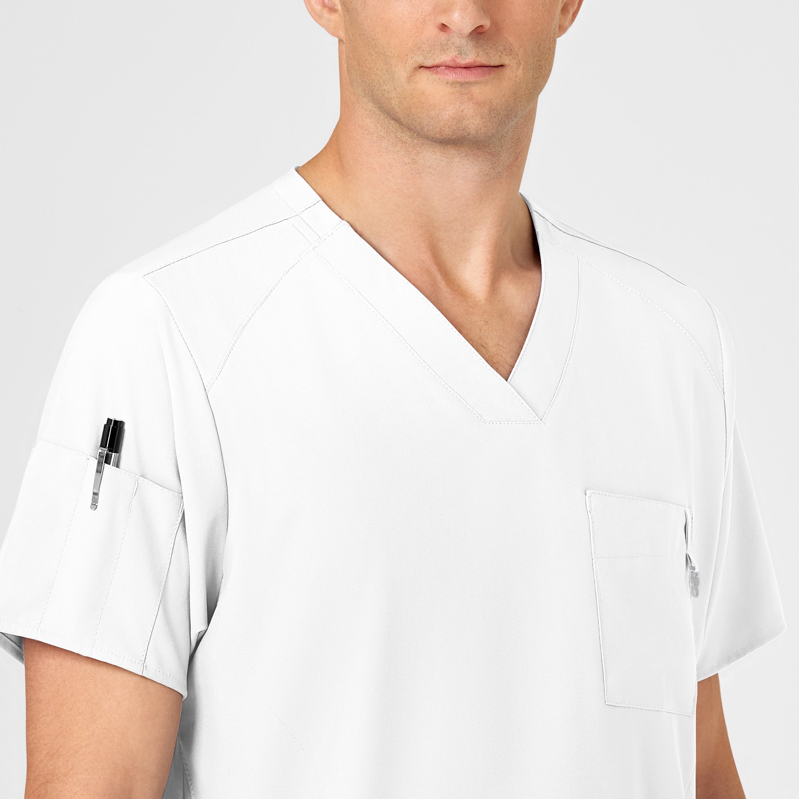 W123 6355 Men's V-Neck Scrub Top White