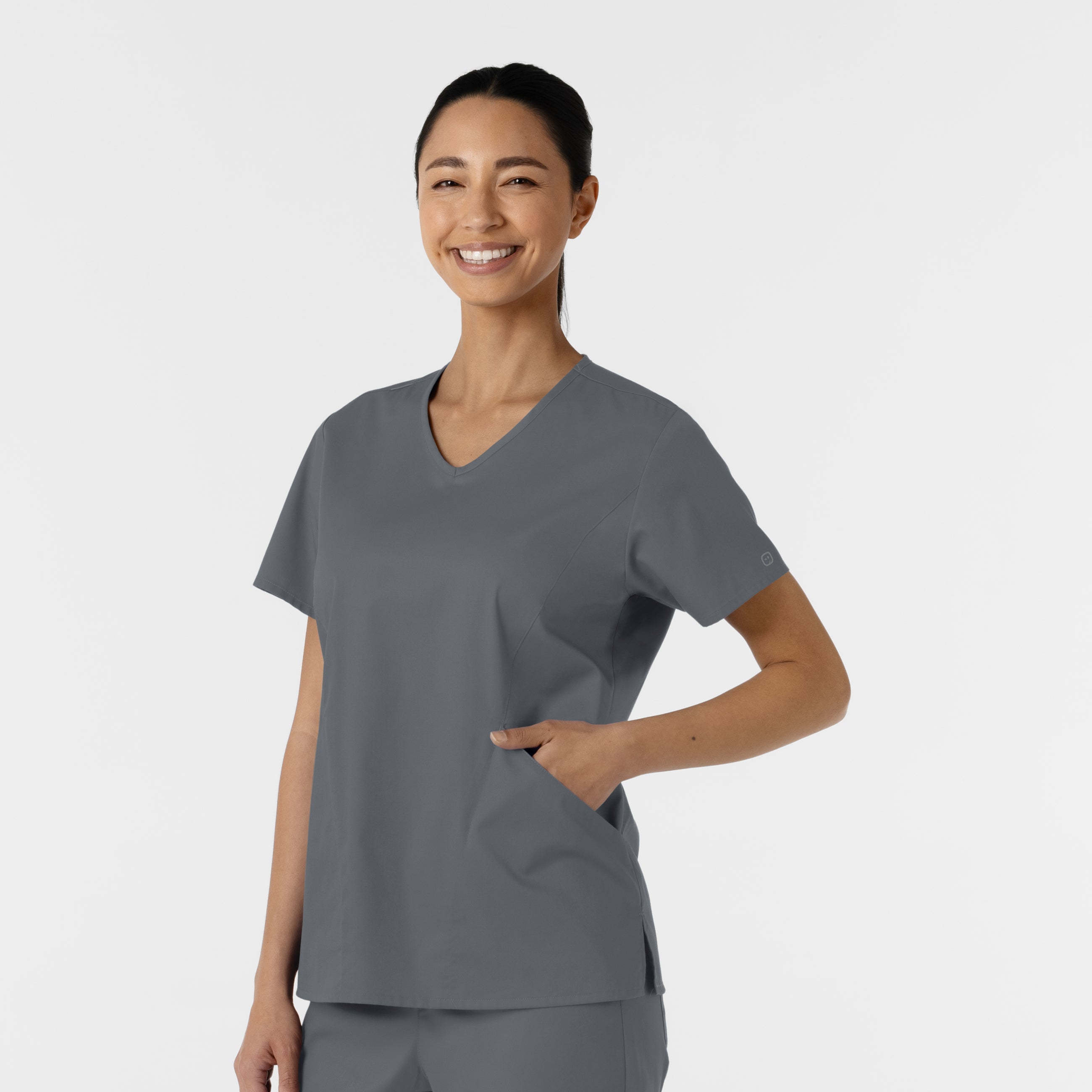 WonderWORK 106 Curved V-Neck Scrub Top Pewter