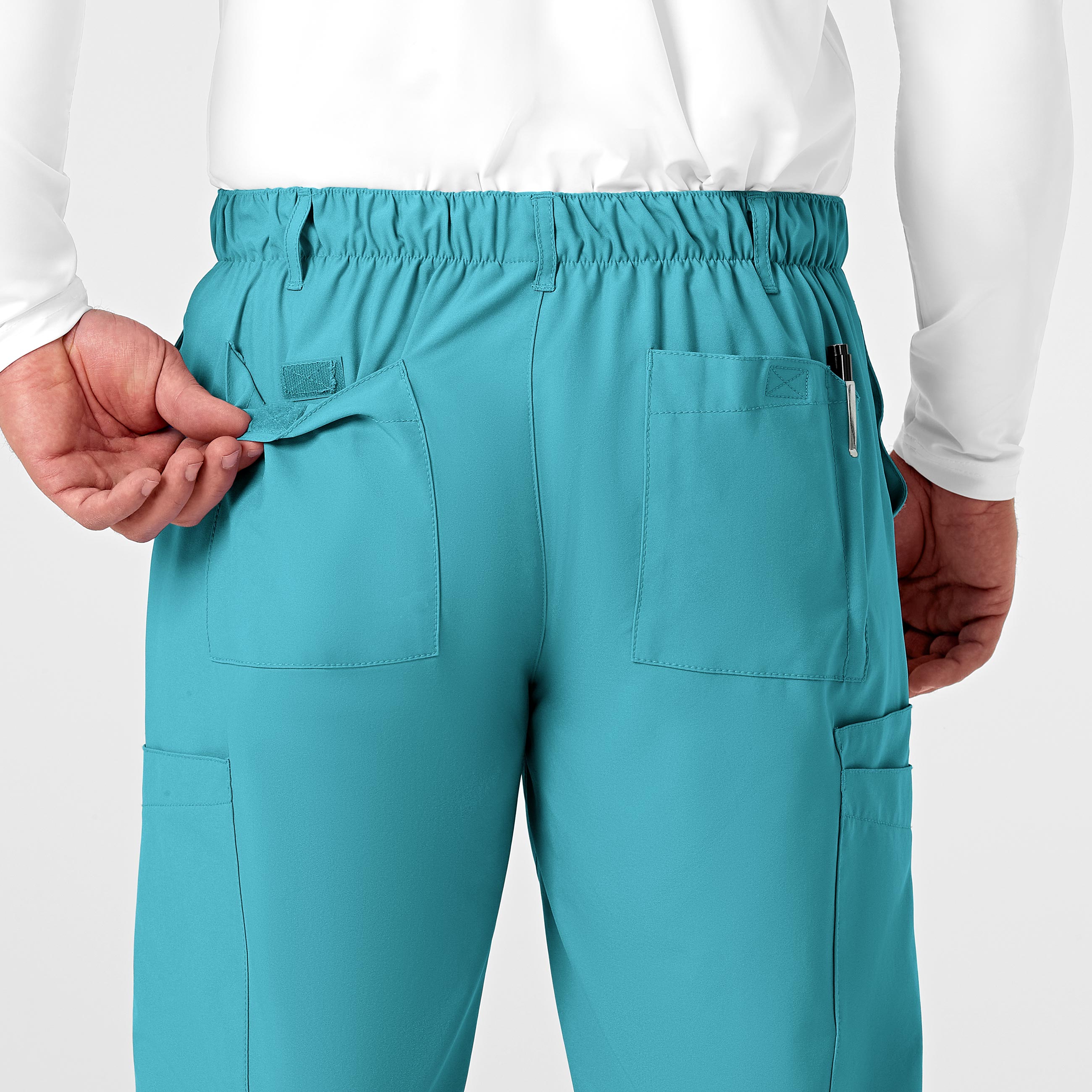 W123 5355 Men's Flat Front Cargo Scrub Pants Teal Blue
