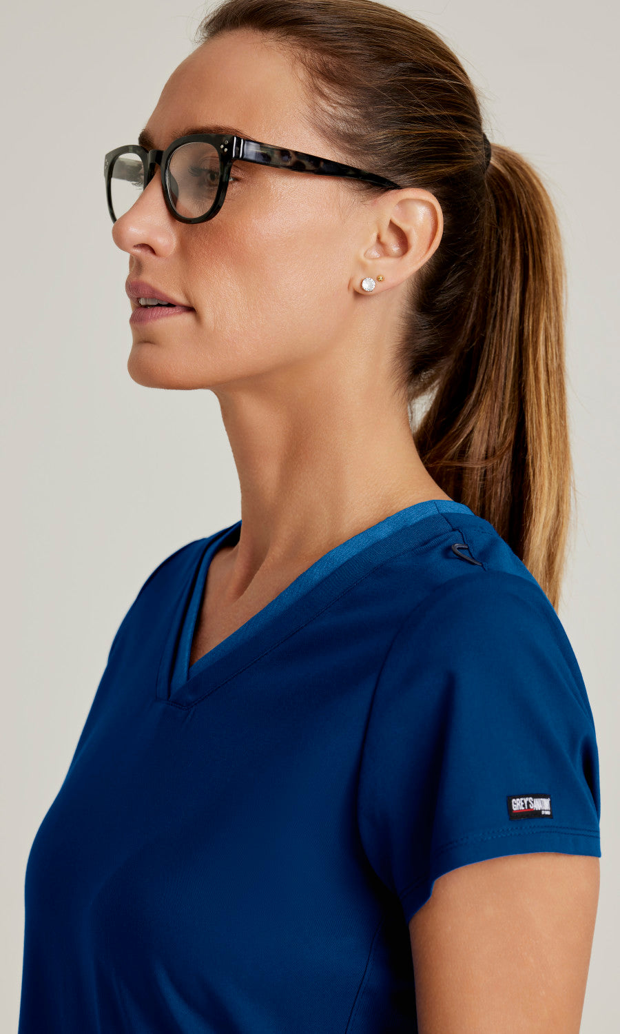 Grey's Anatomy Spandex Stretch GRST194 Meredith Scrub Top Indigo
