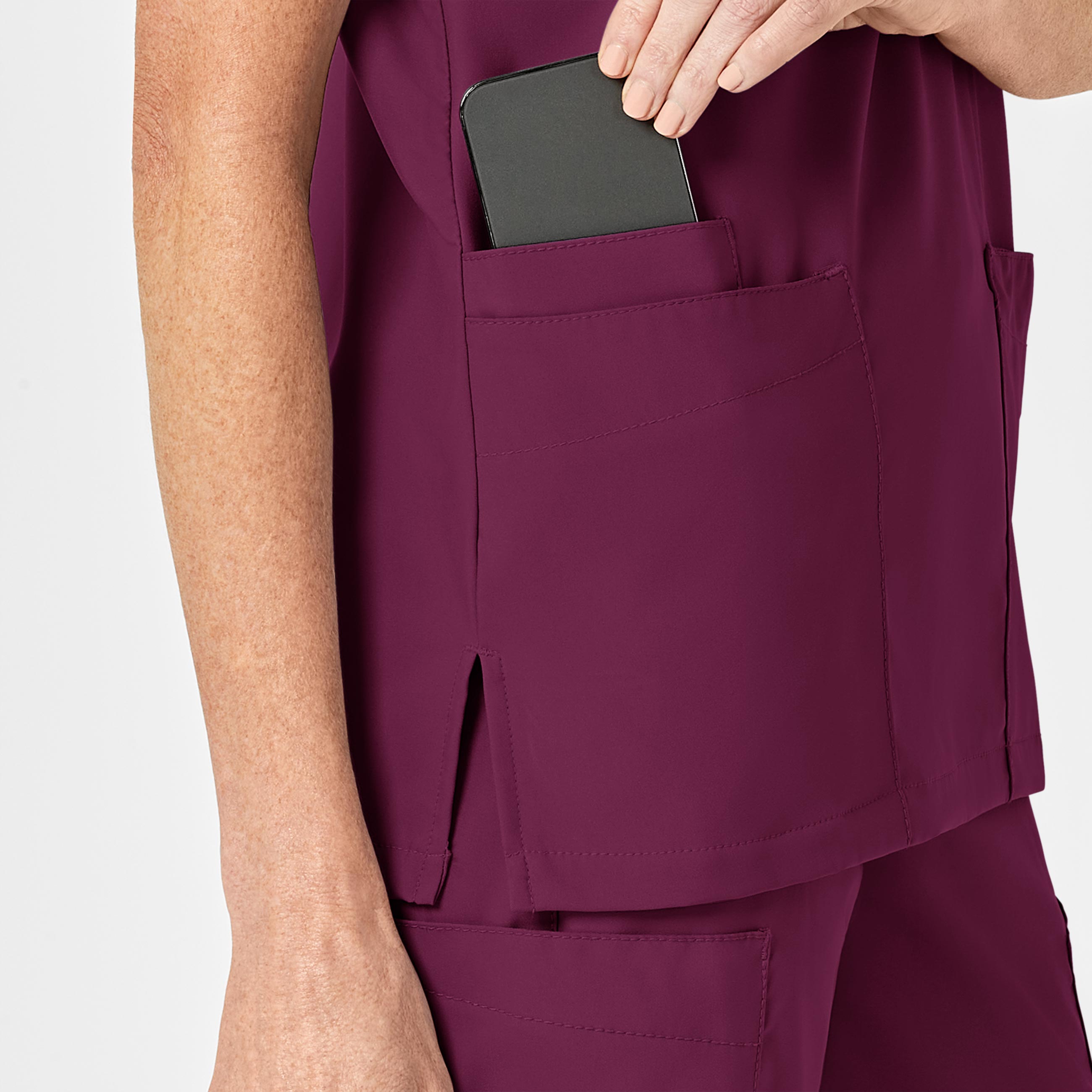 W123 6855 Unisex 4 Pocket Utility Scrub Top Wine
