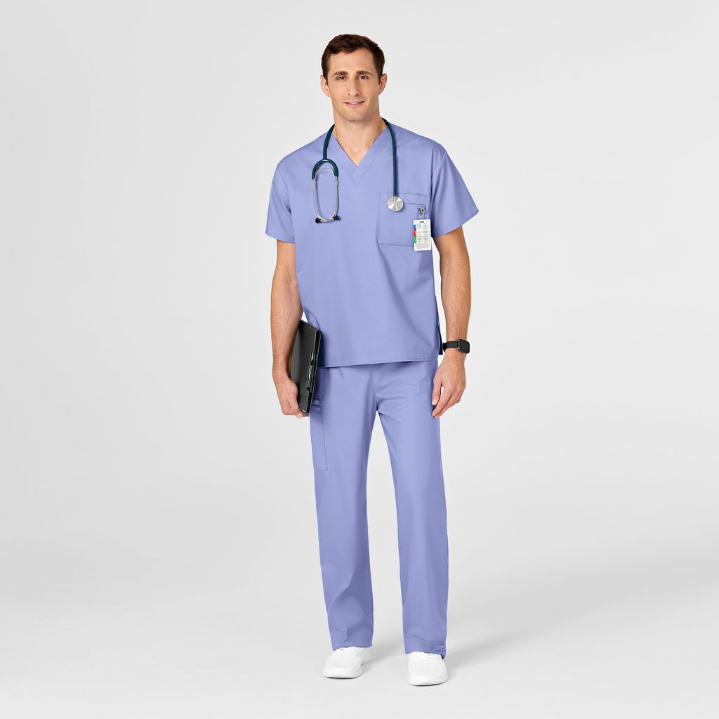 WonderWORK 100 Unisex V-Neck Scrub Top Ceil Blue