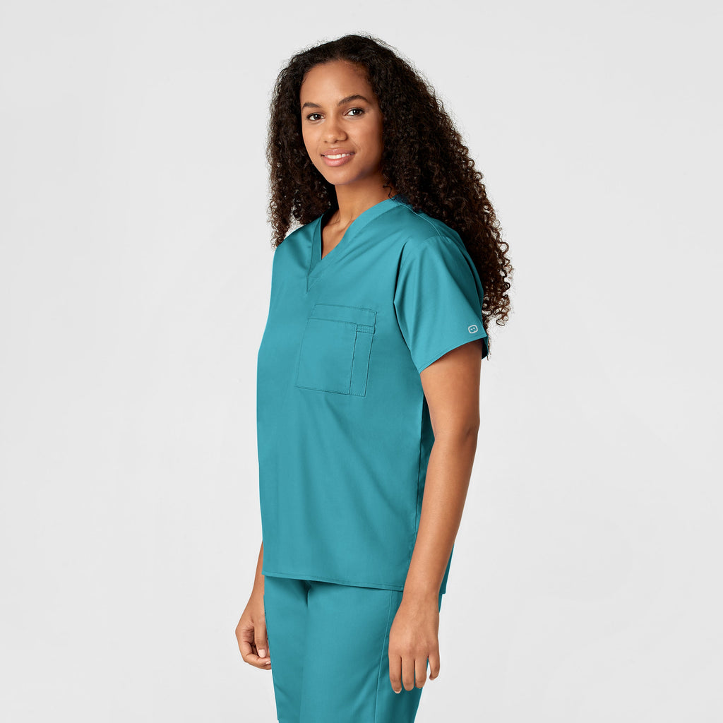 WonderWORK 100 Unisex V-Neck Scrub Top Teal Blue