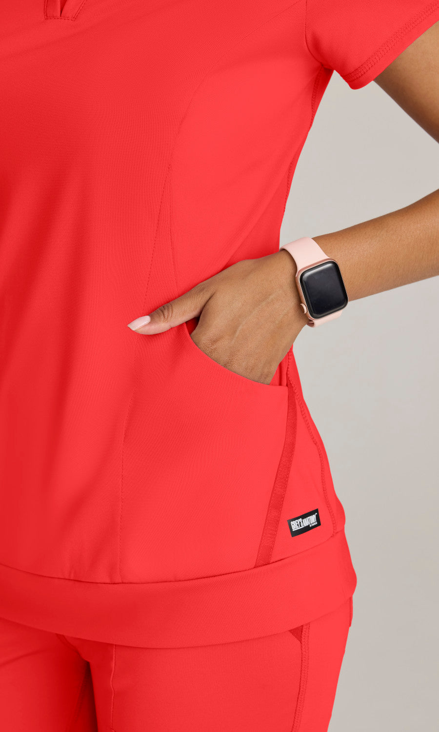 Grey's Anatomy Knits GRST250 Motivate Knit Scrub Top Radiant Coral
