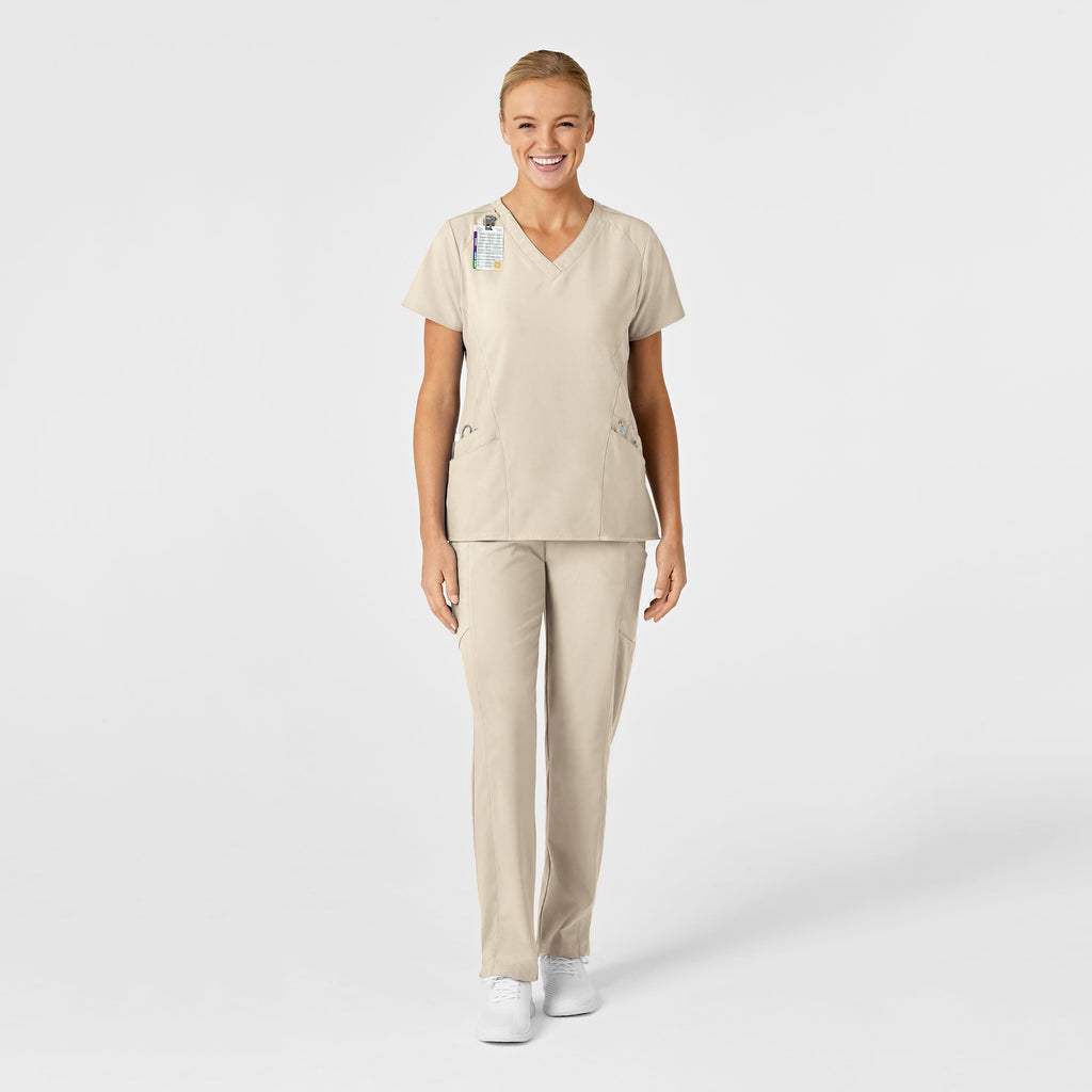 W123 6155 Stylized V-Neck Scrub Top Khaki