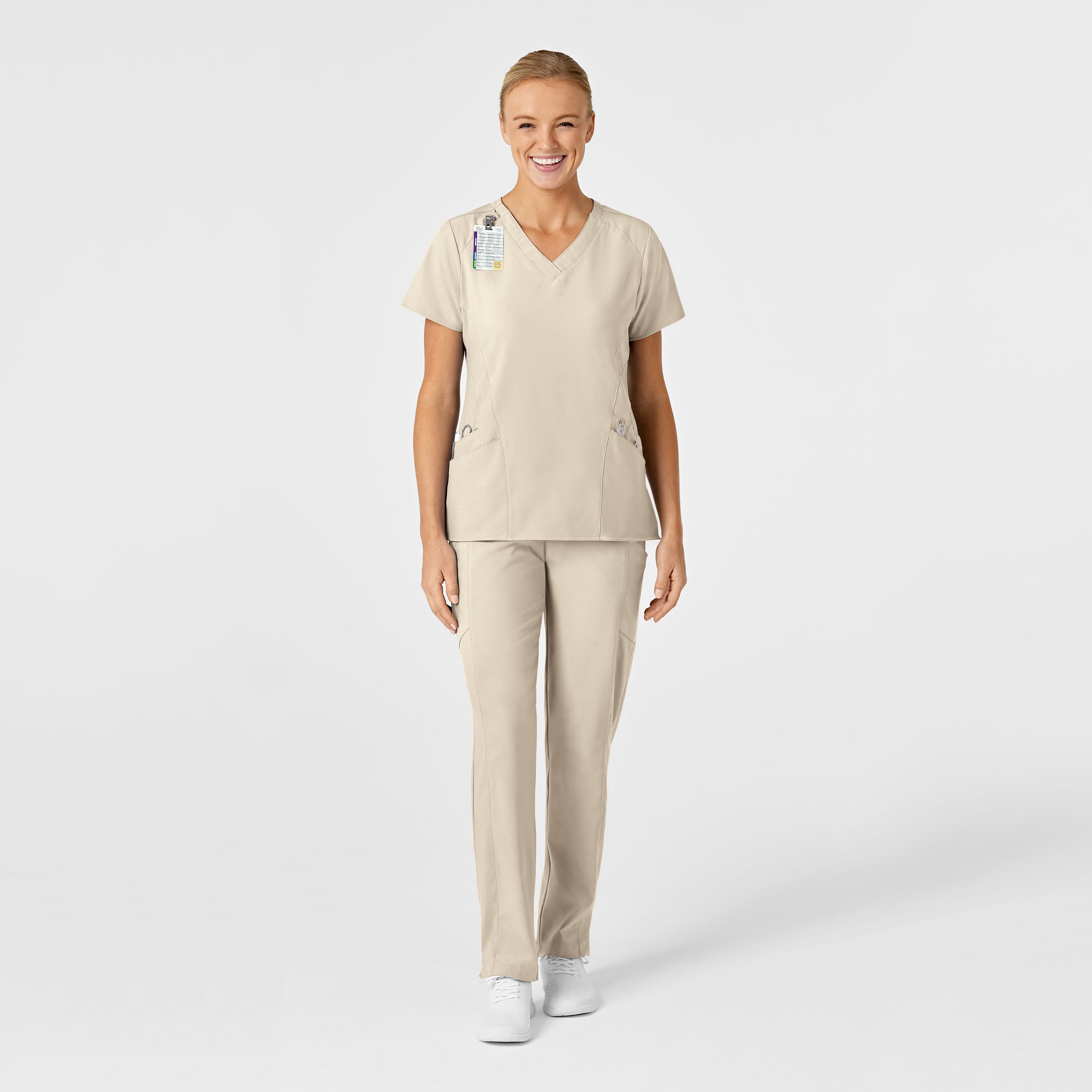 W123 6155 Stylized V-Neck Scrub Top Khaki