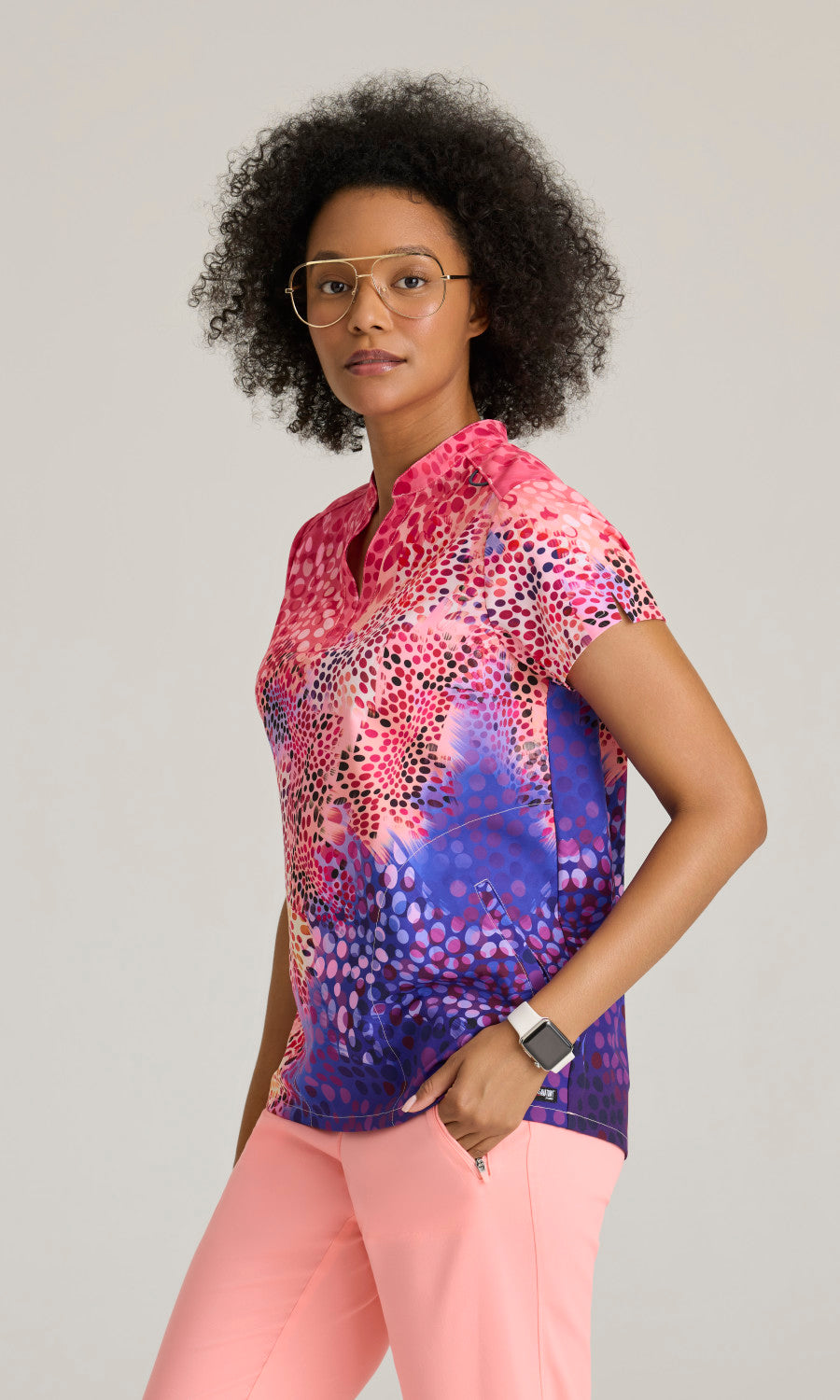 Grey's Anatomy Stretch GRST230G Avery Print Scrub Top Summer Whispers