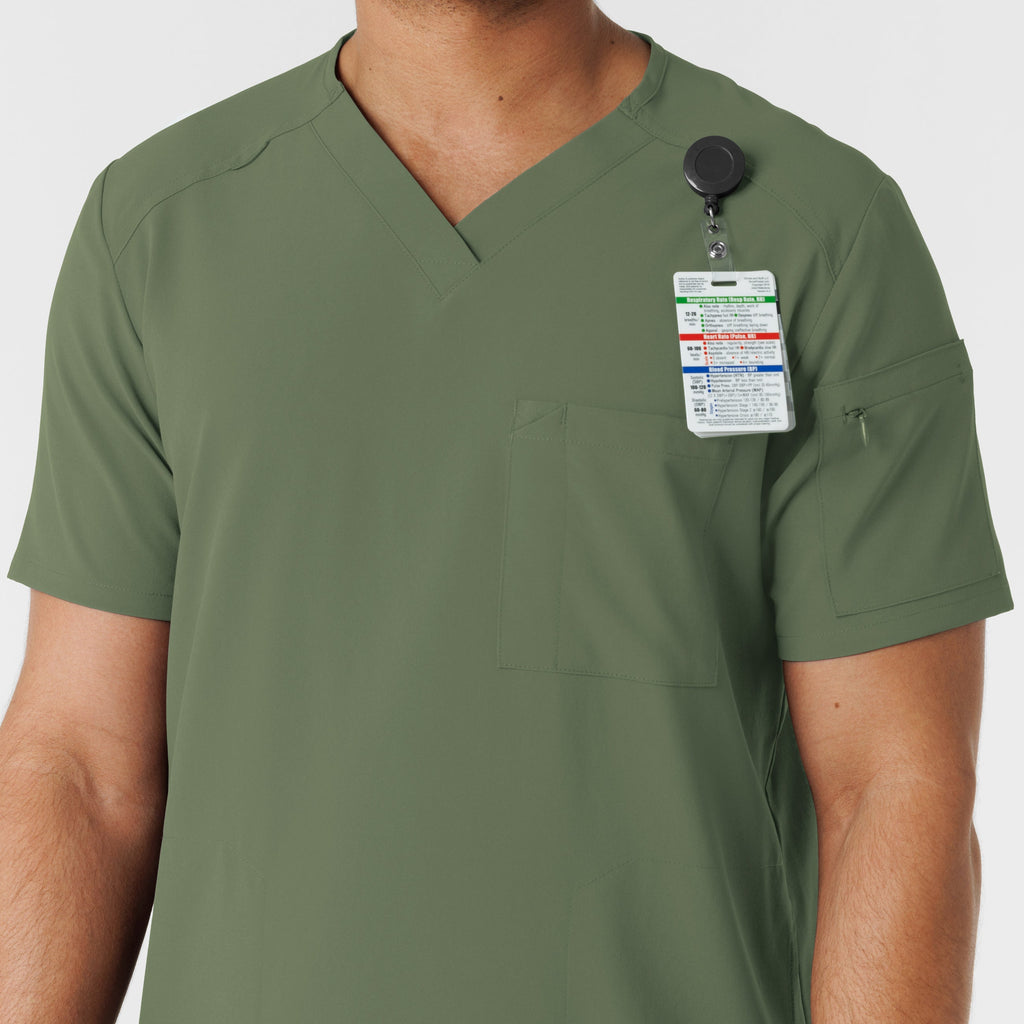 RENEW 6834 Men's V-Neck 5 Pocket Scrub Top Olive