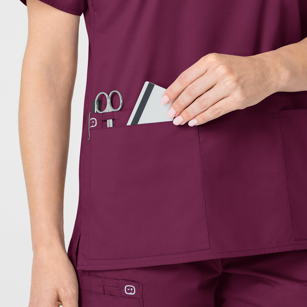 WonderWORK 101 V-Neck Scrub Top Wine