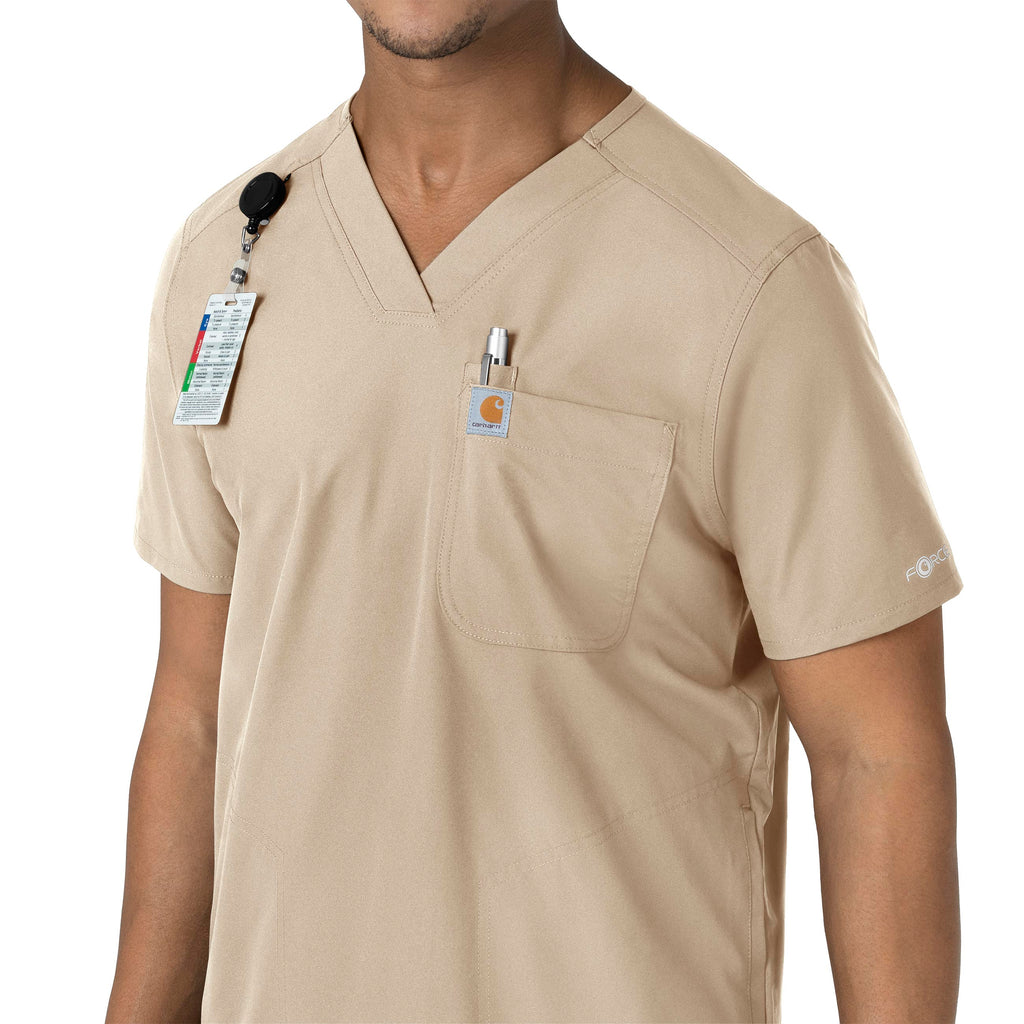Force Essentials C16113 Men's V-Neck Shirttail Scrub Top Khaki