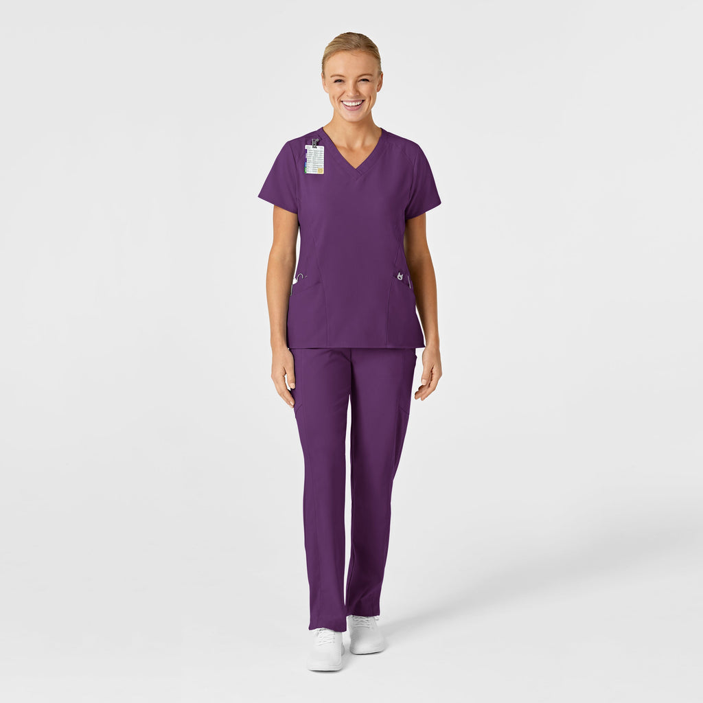 W123 6155 Stylized V-Neck Scrub Top Eggplant