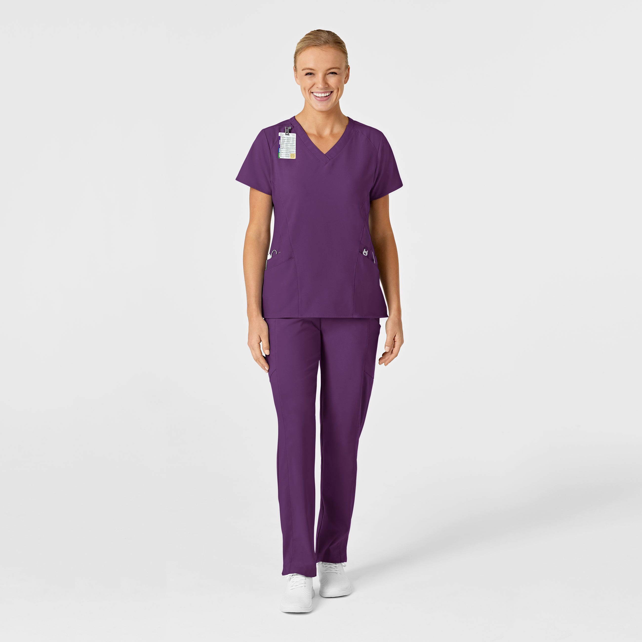 W123 6155 Stylized V-Neck Scrub Top Eggplant