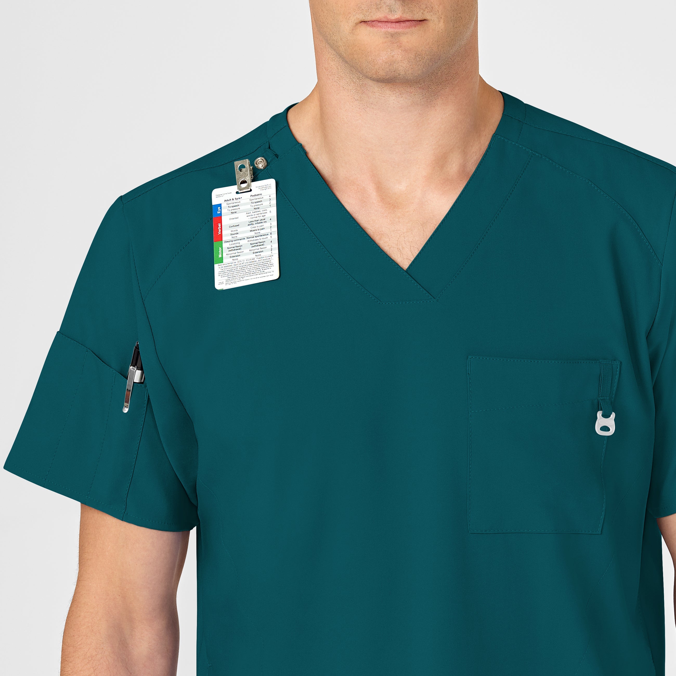 W123 6355 Men's V-Neck Scrub Top Caribbean Blue