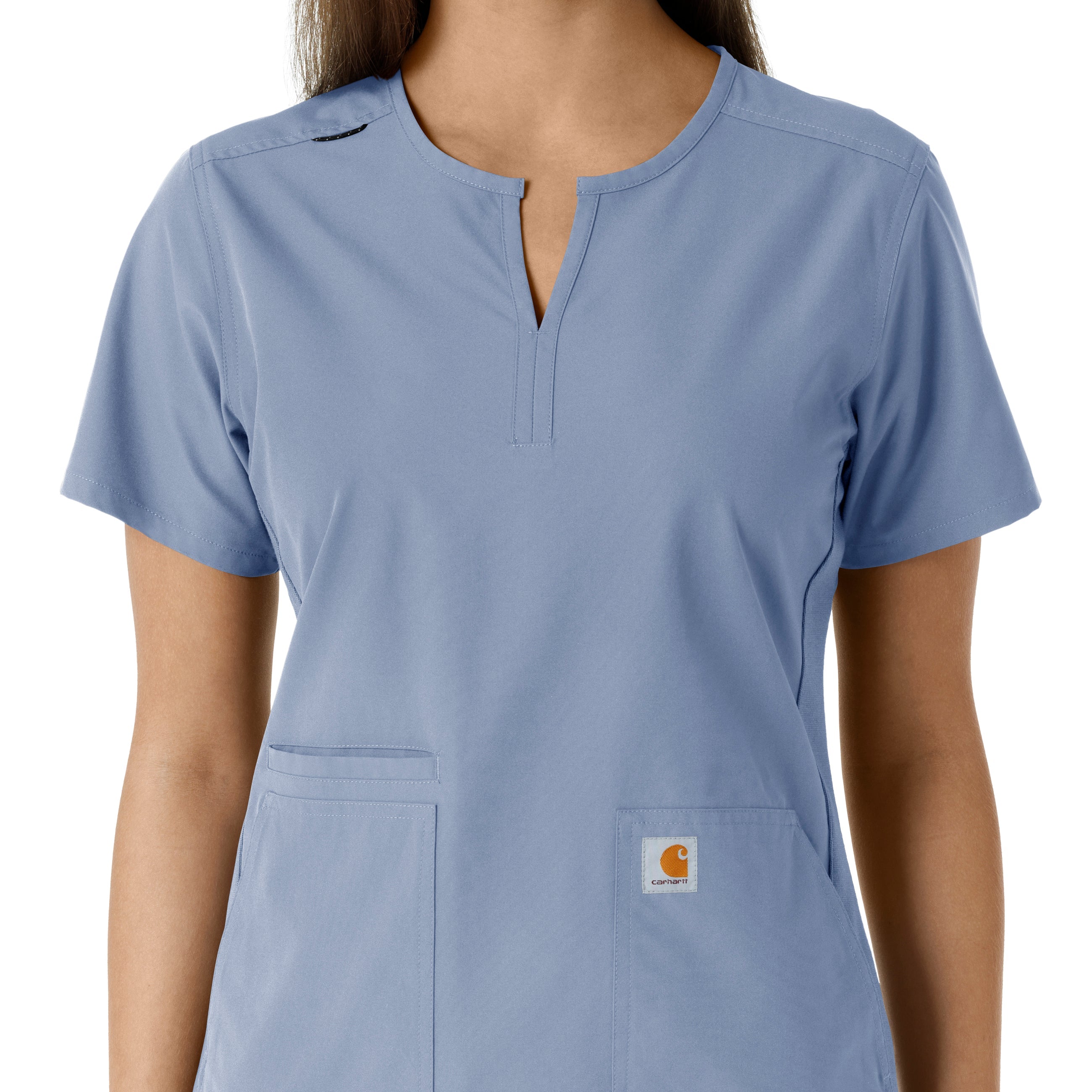 Force Essentials C12413 Notch Neck Tunic Knit Panel Scrub Top Ceil Blue