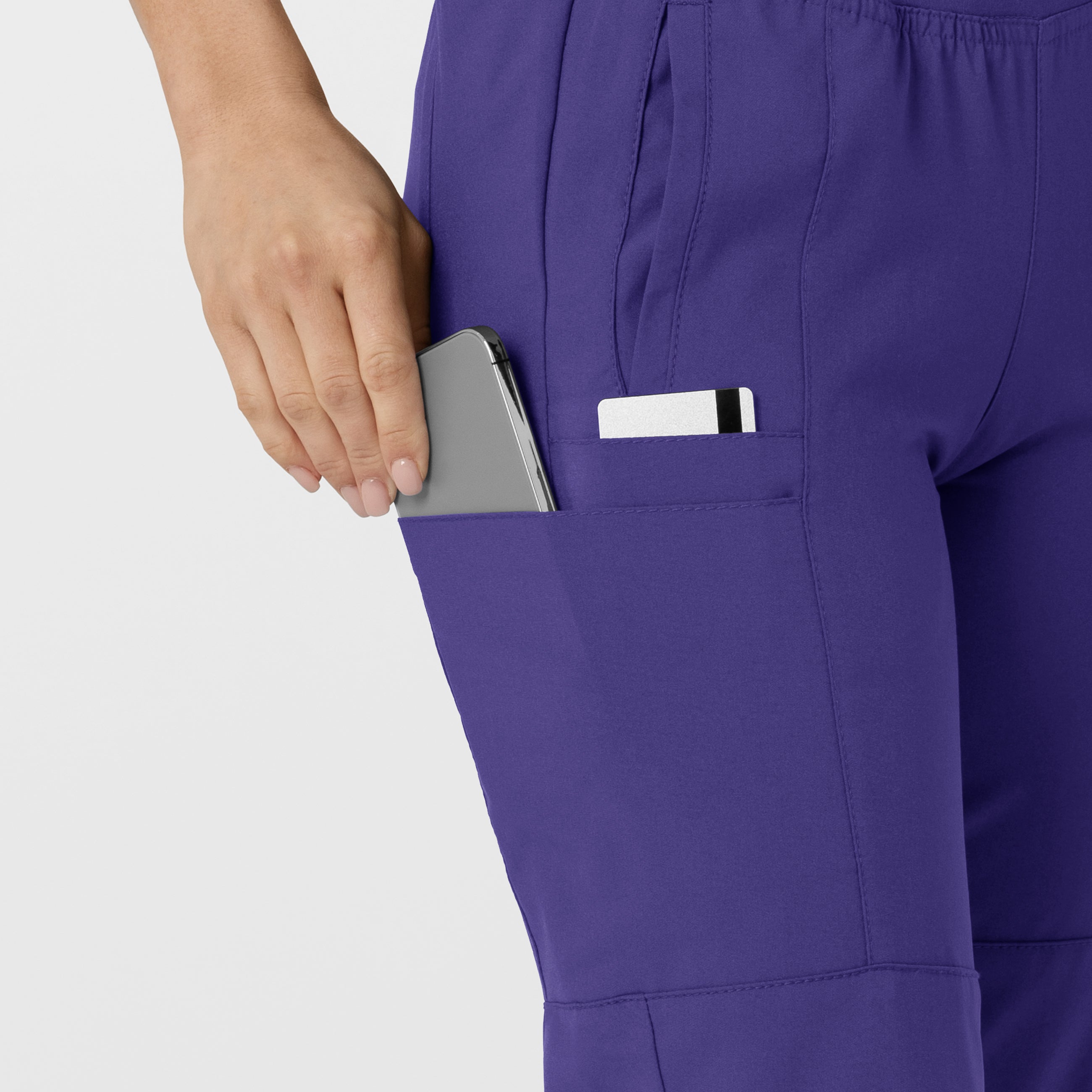 W123 5555 Comfort Waist Cargo Jogger Scrub Pants Grape